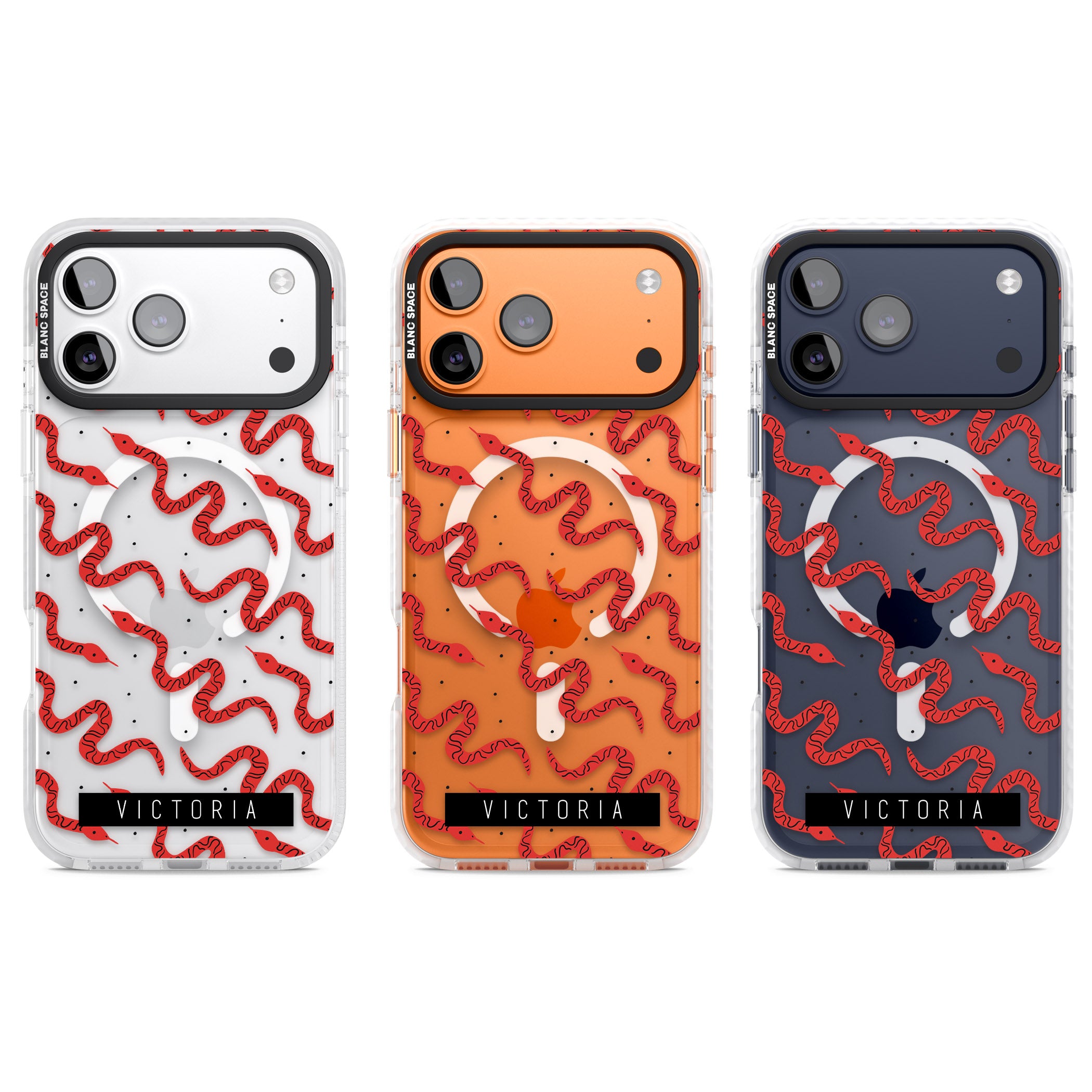 Personalised Red Snake Pattern iPhone 17 Pro Impact Pro Clear Phone Case APT Impact Protection