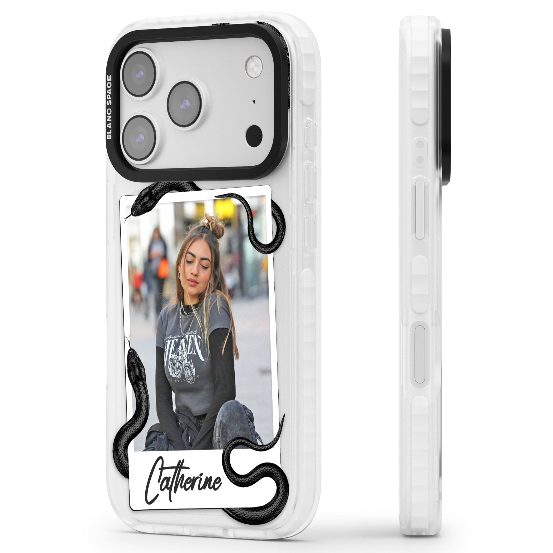 Personalised Snake Instant Photo iPhone 17 Pro Impact Pro Clear Phone Case Side Profile
