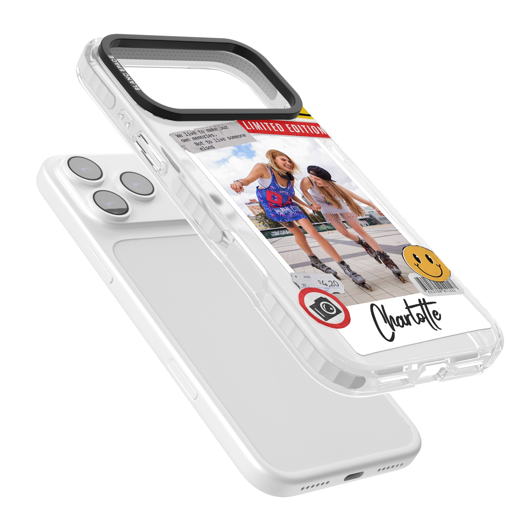 Personalised Sticker Mix Instant Photo iPhone 17 Pro Impact Pro Clear Phone Case Colours