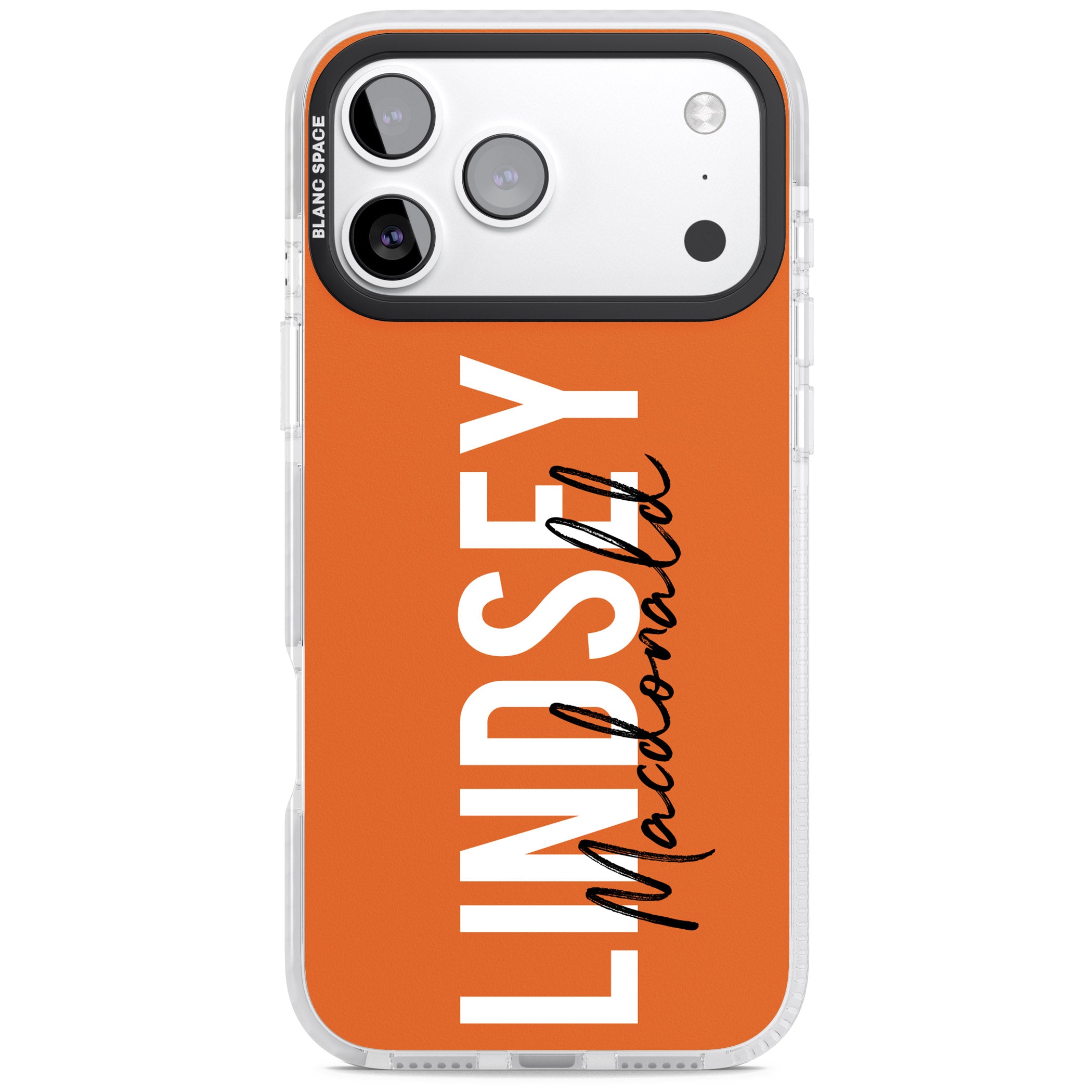 Personalised Bold Name: Orange iPhone 17 Pro Impact Pro Clear Phone Case