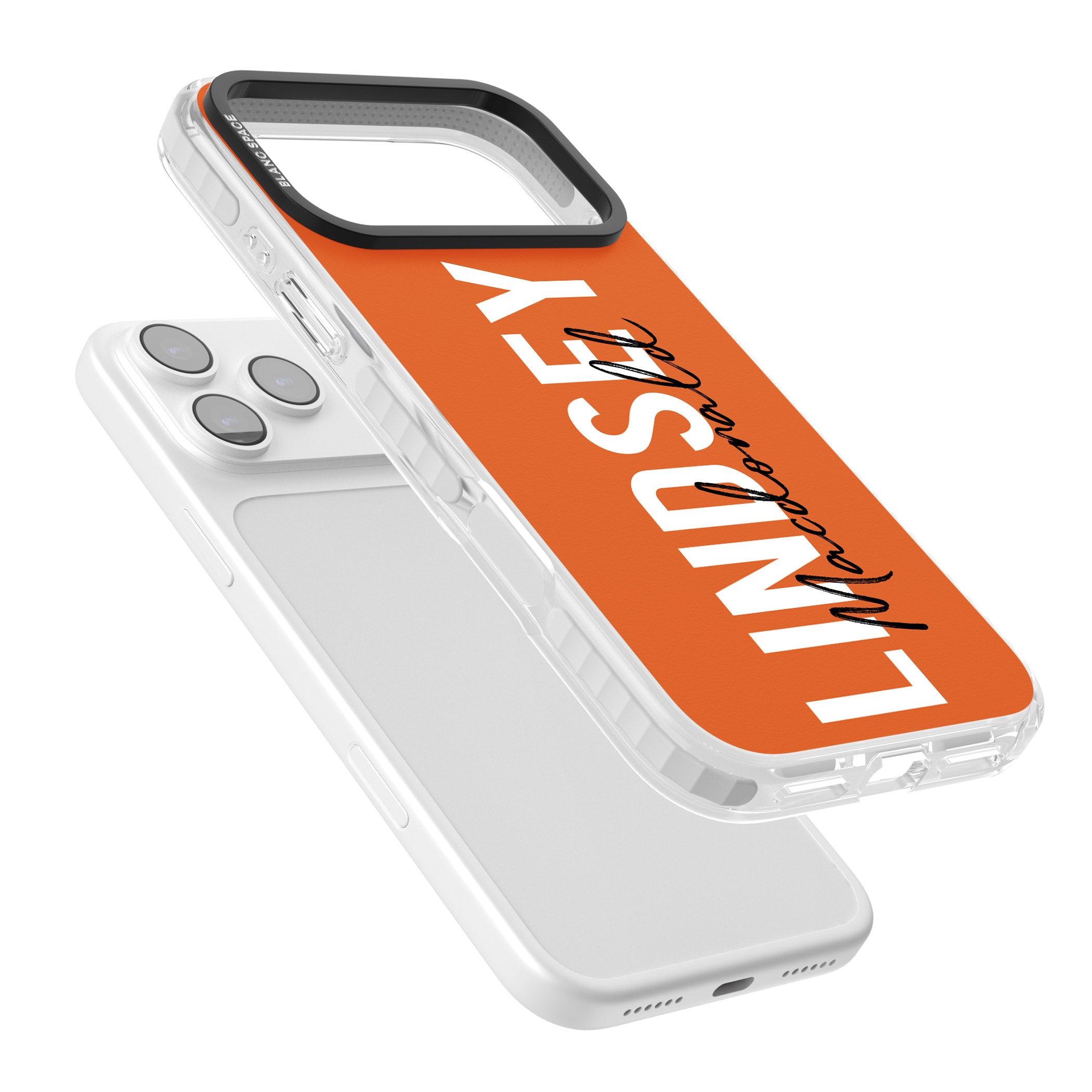 Personalised Bold Name: Orange iPhone 17 Pro Impact Pro Clear Phone Case Colours