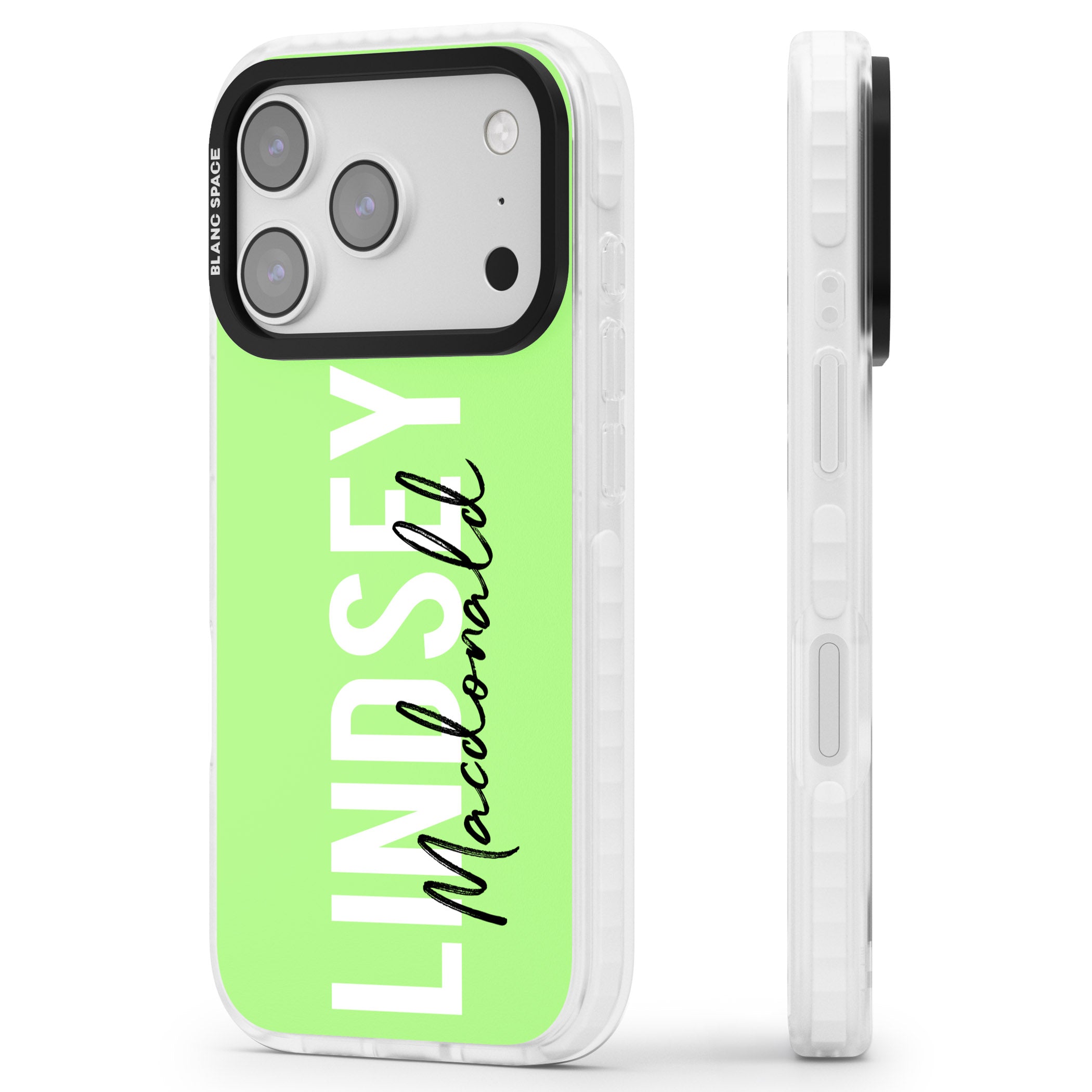 Personalised Bold Name: Lime iPhone 17 Pro Impact Pro Clear Phone Case Side Profile