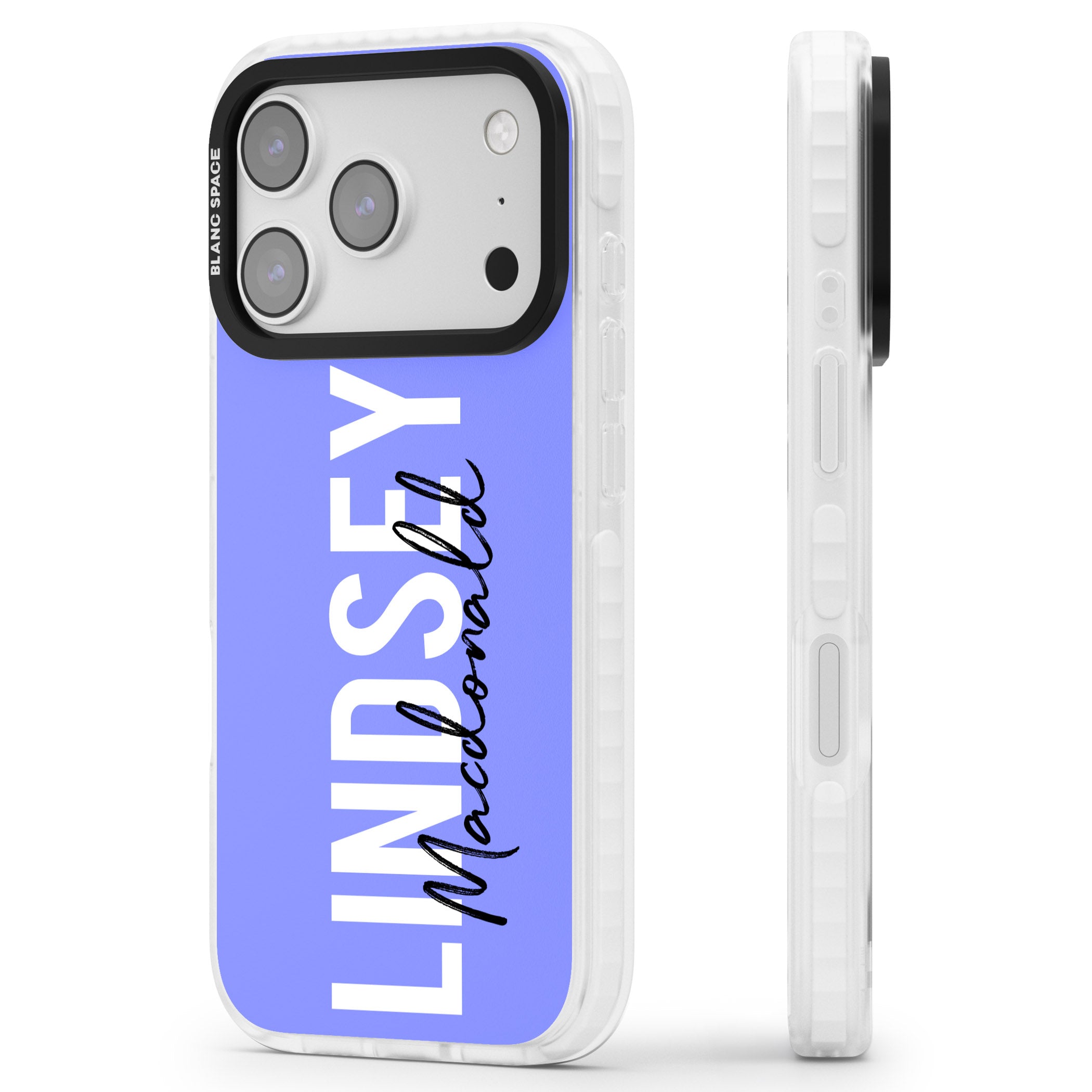 Personalised Bold Name: Purple iPhone 17 Pro Impact Pro Clear Phone Case Side Profile