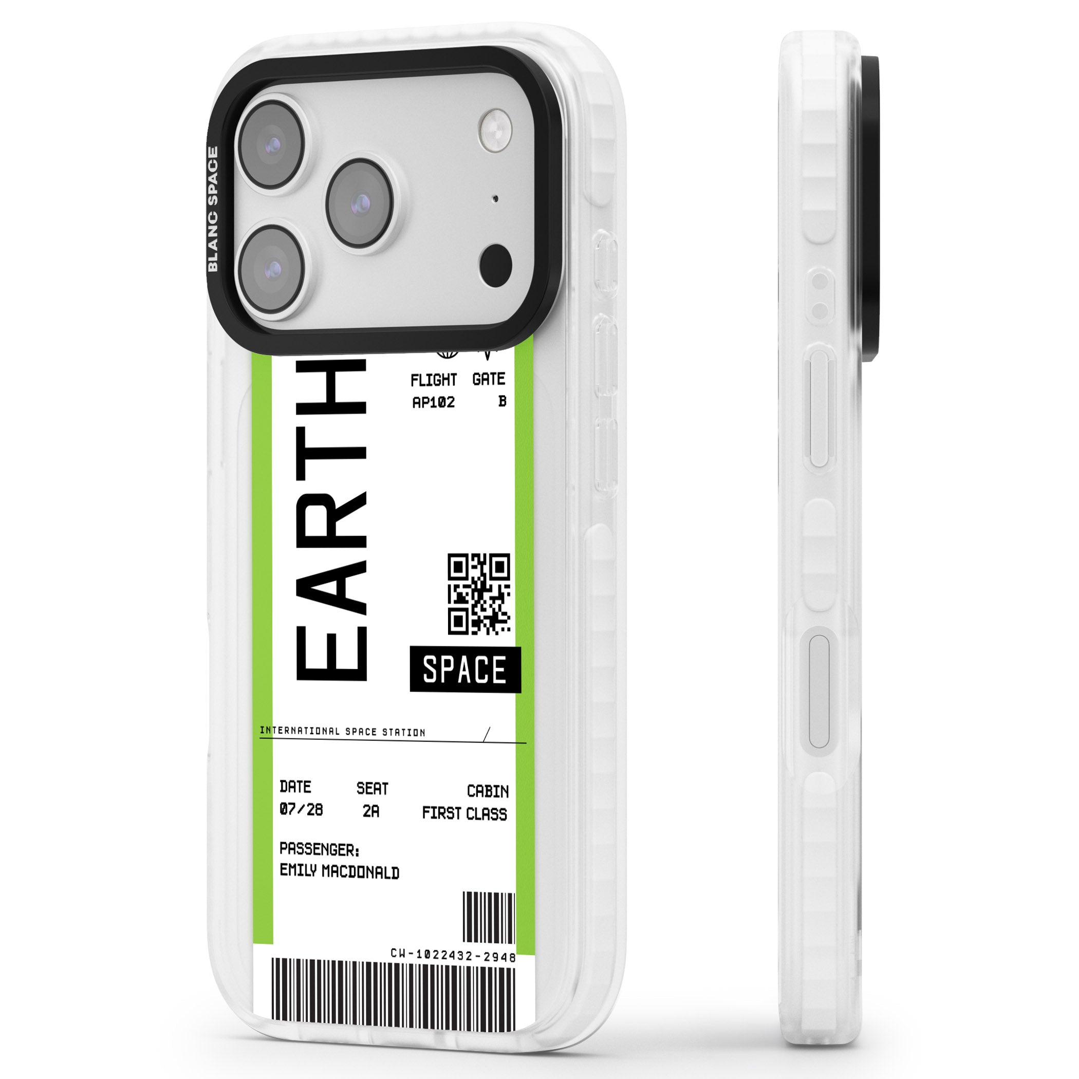 Personalised Earth Travel Ticket iPhone 17 Pro Impact Pro Clear Phone Case Side Profile