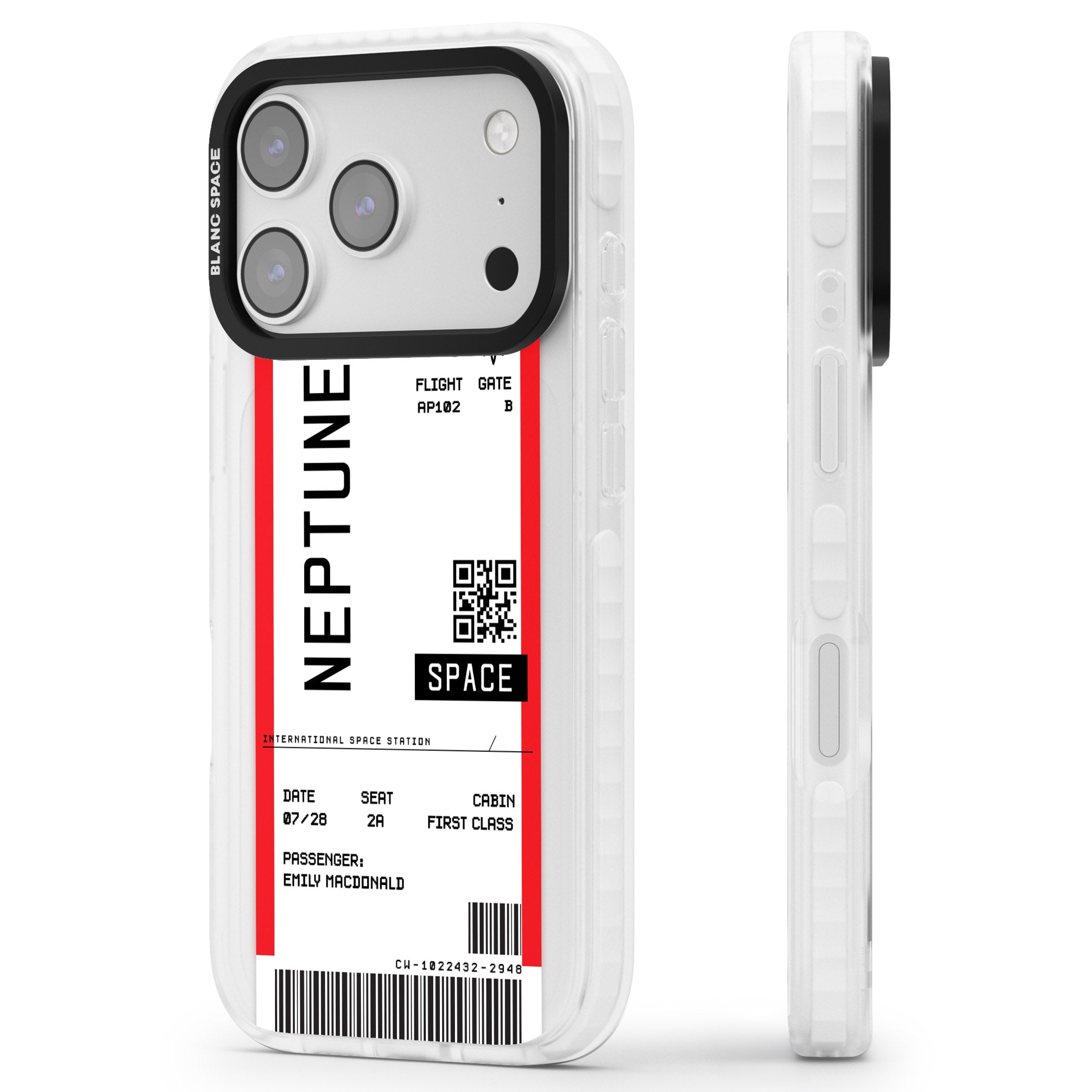 Personalised Neptune Travel Ticket iPhone 17 Pro Impact Pro Clear Phone Case Side Profile