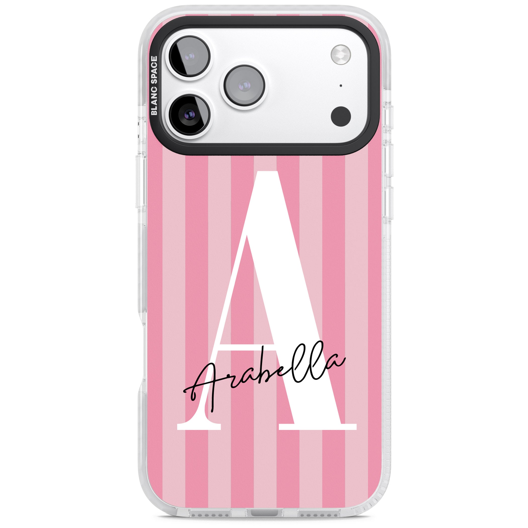 Personalised Pink Stripes Initial iPhone 17 Pro Impact Pro Clear Phone Case