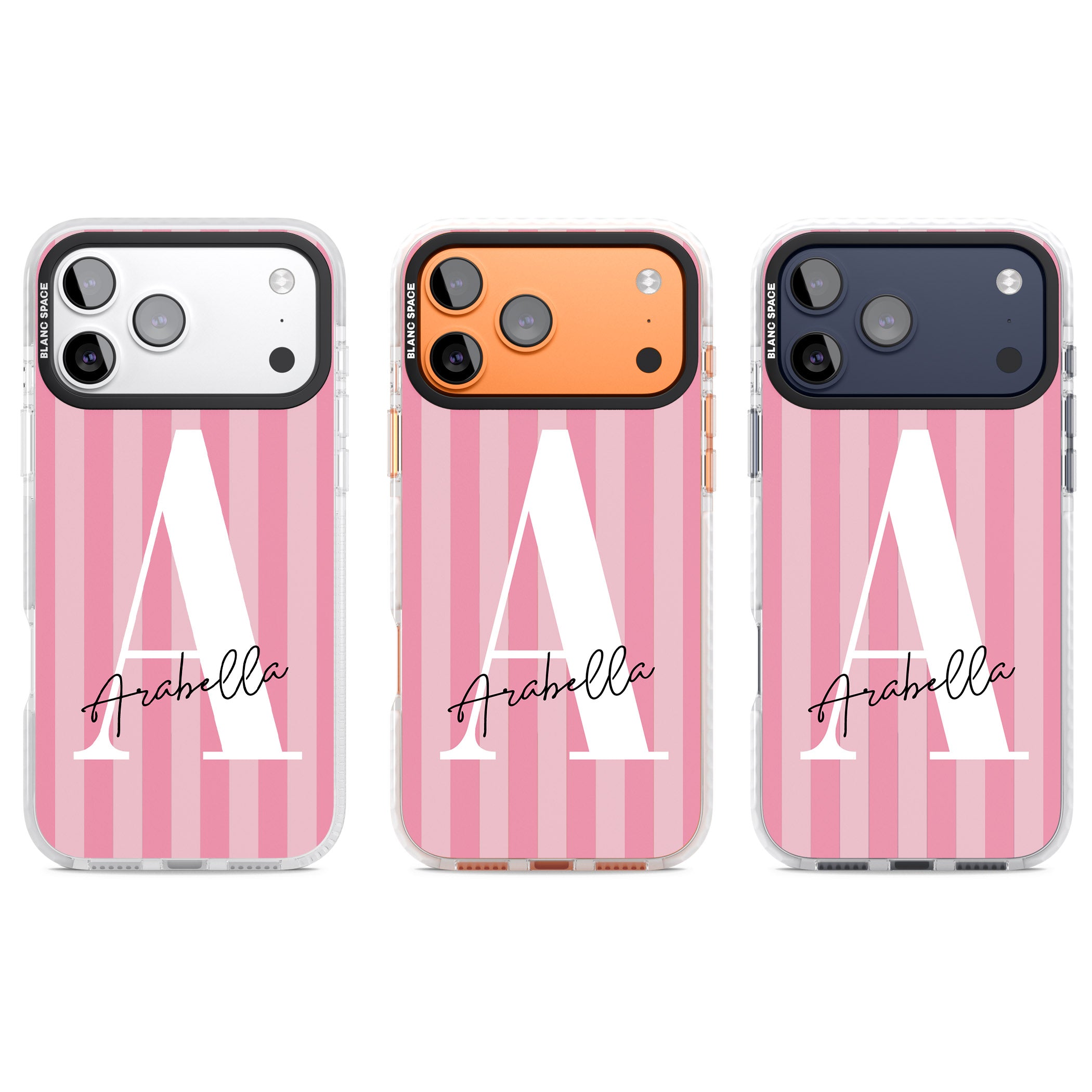 Personalised Pink Stripes Initial iPhone 17 Pro Impact Pro Clear Phone Case APT Impact Protection