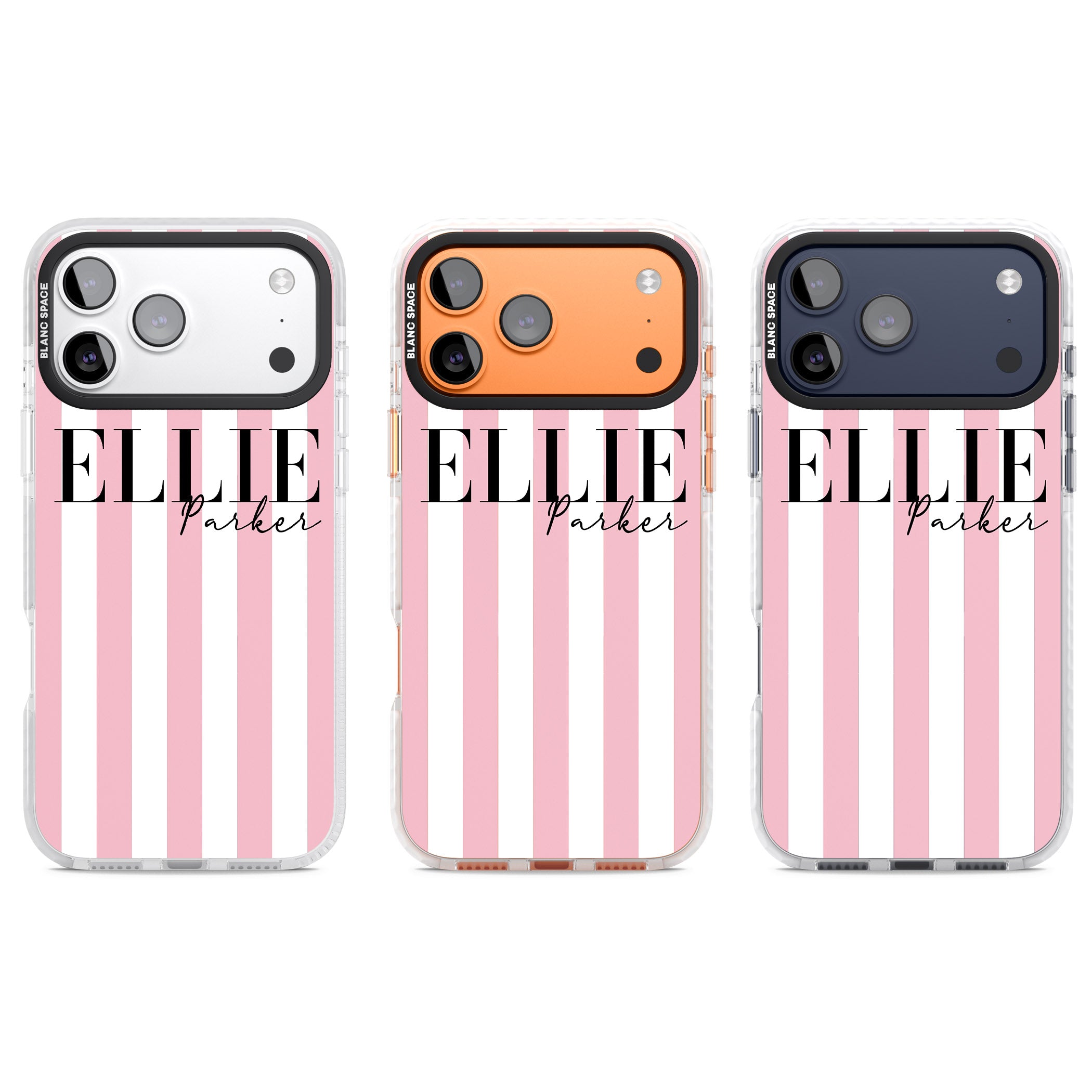 Personalised Pink Stripes iPhone 17 Pro Impact Pro Clear Phone Case APT Impact Protection