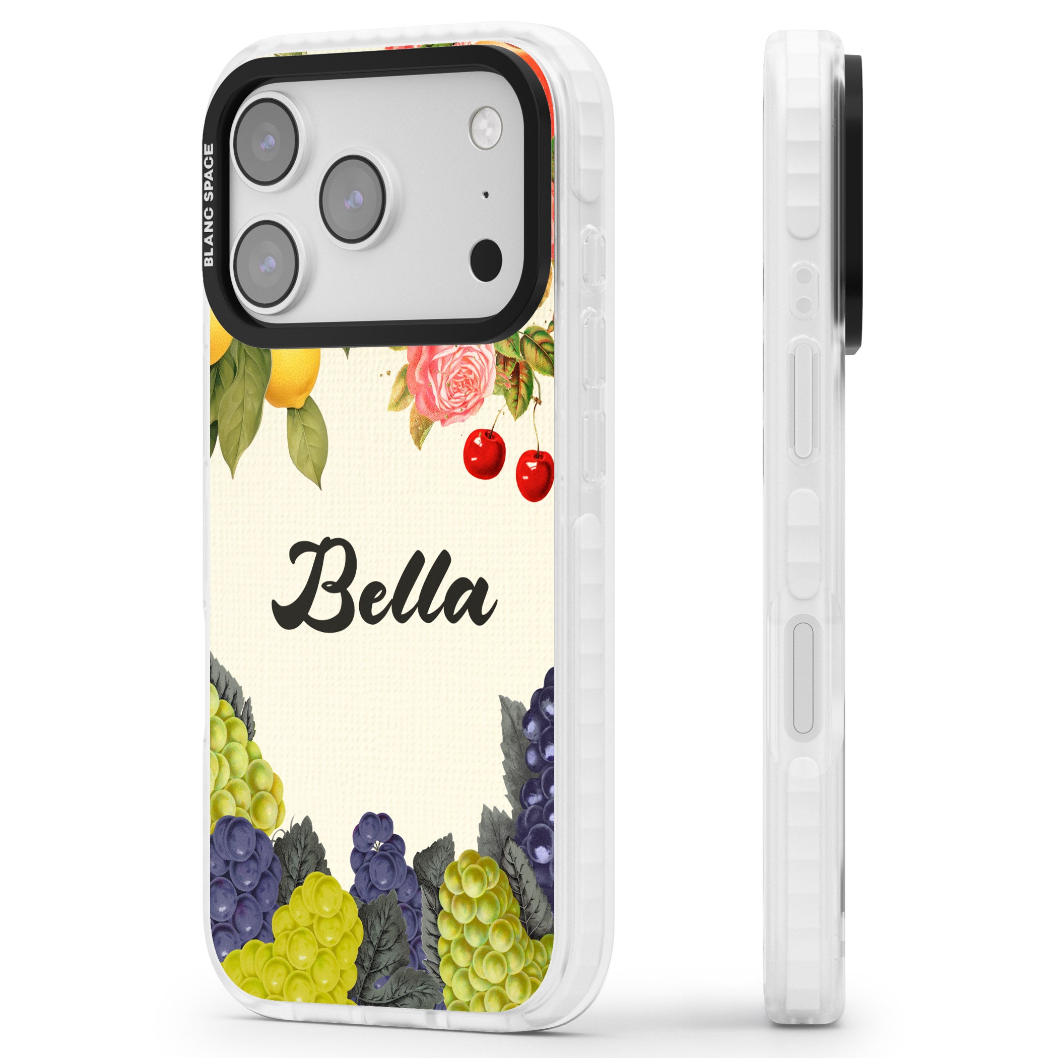 Personalised Vintage Fruits iPhone 17 Pro Impact Pro Clear Phone Case Side Profile