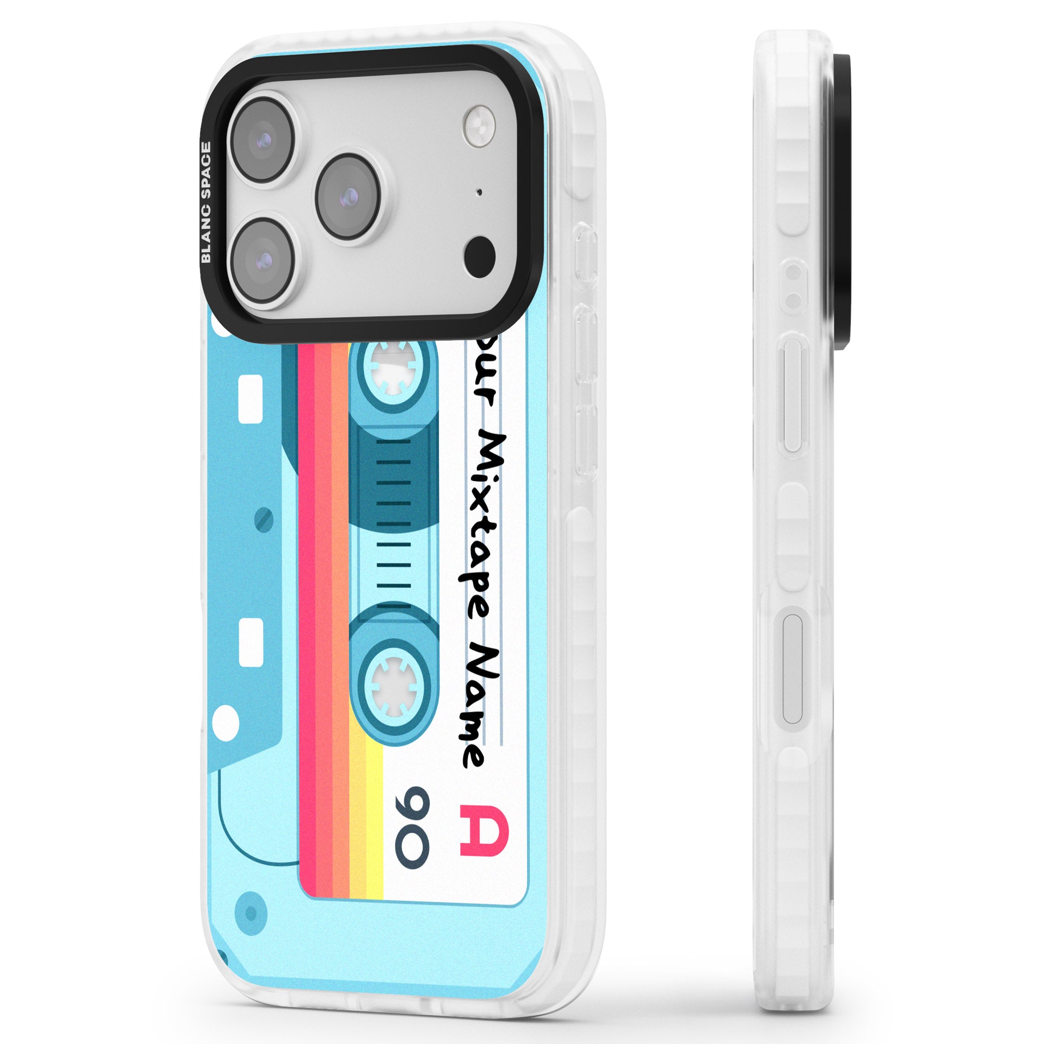 Personalised Retro Mixtape Sporty iPhone 17 Pro Impact Pro Clear Phone Case Side Profile