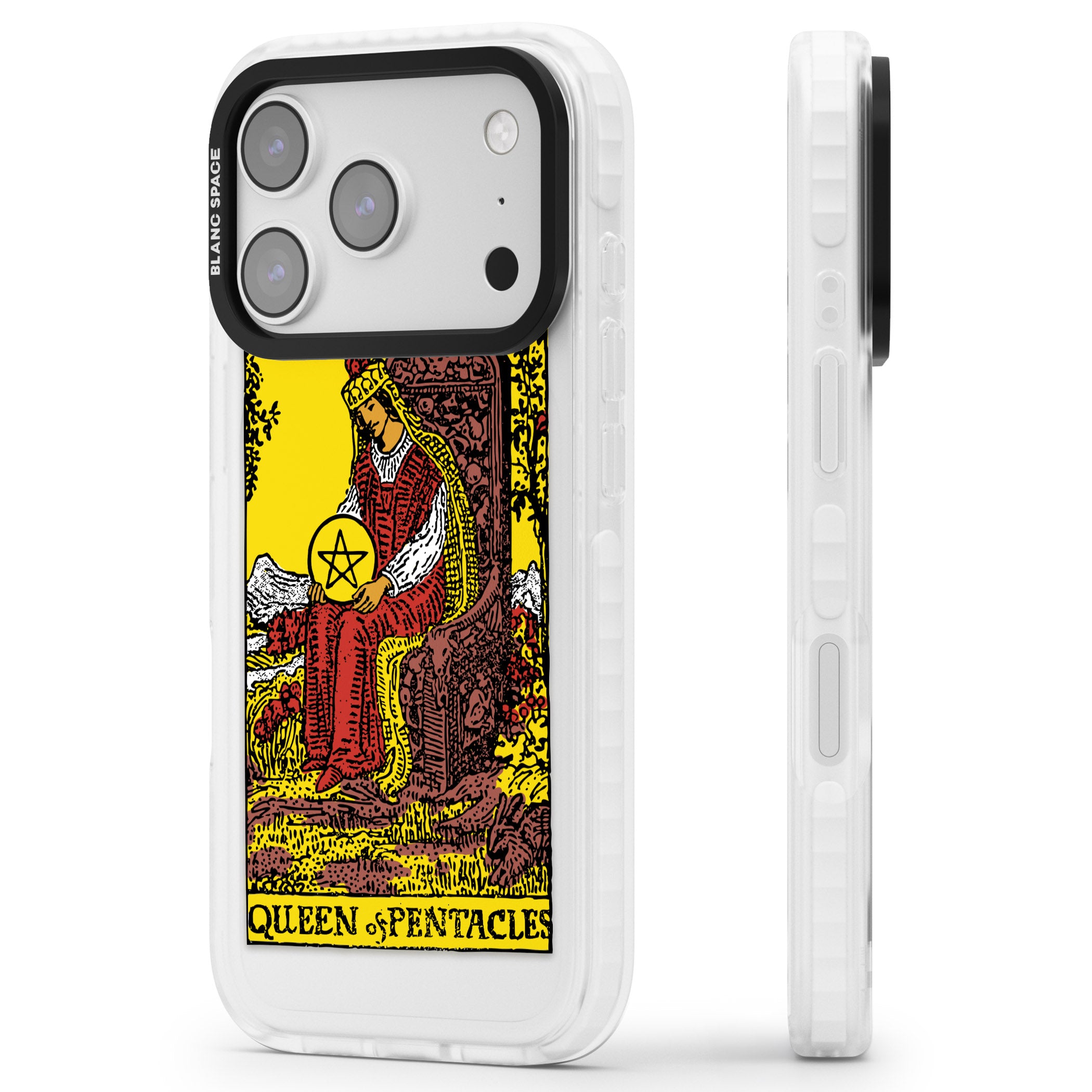 Personalised Queen Of Pentacles Tarot Card (Color) iPhone 17 Pro Impact Pro Clear Phone Case Side Profile