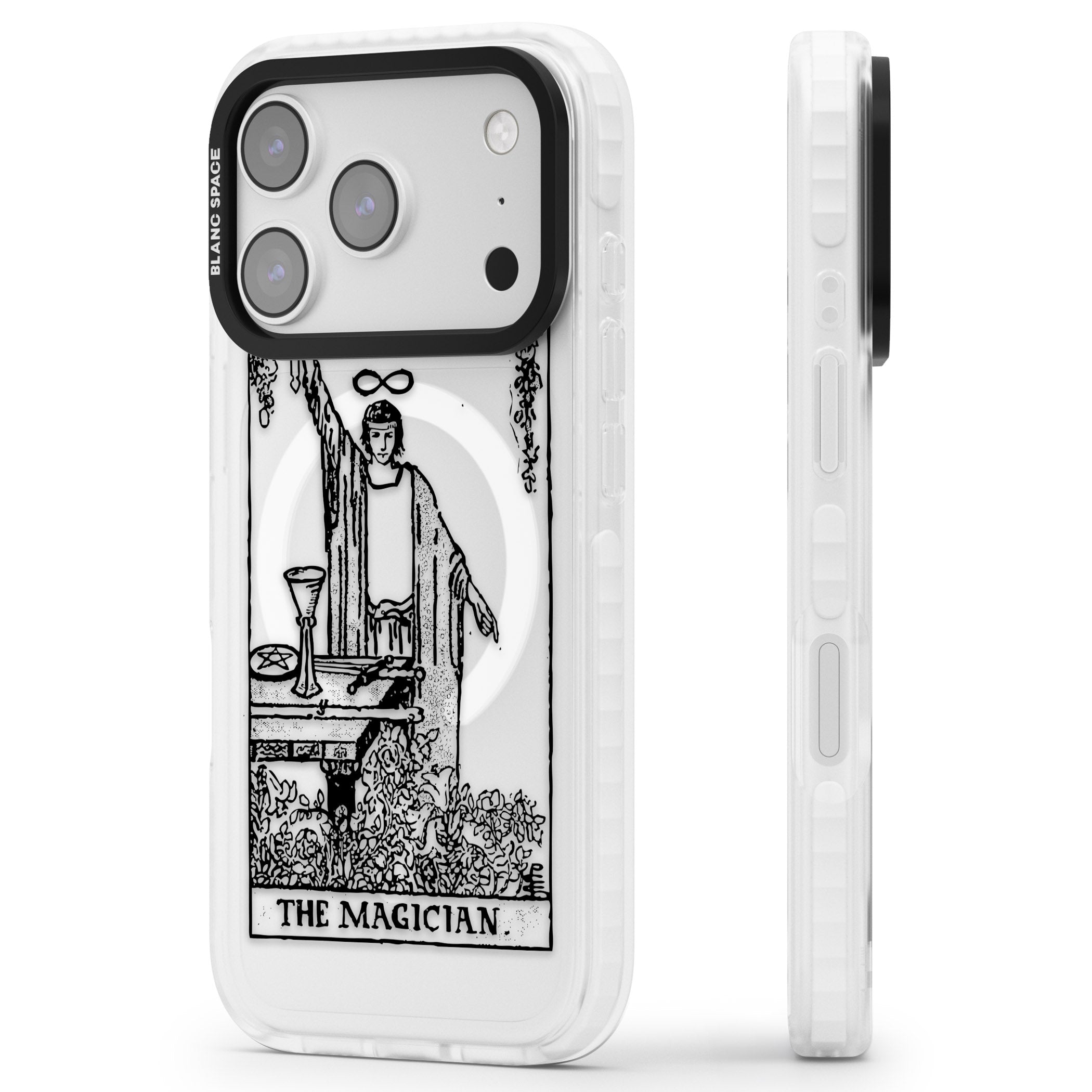 Personalised The Magician Tarot Transparent iPhone 17 Pro Impact Pro Clear Phone Case Side Profile