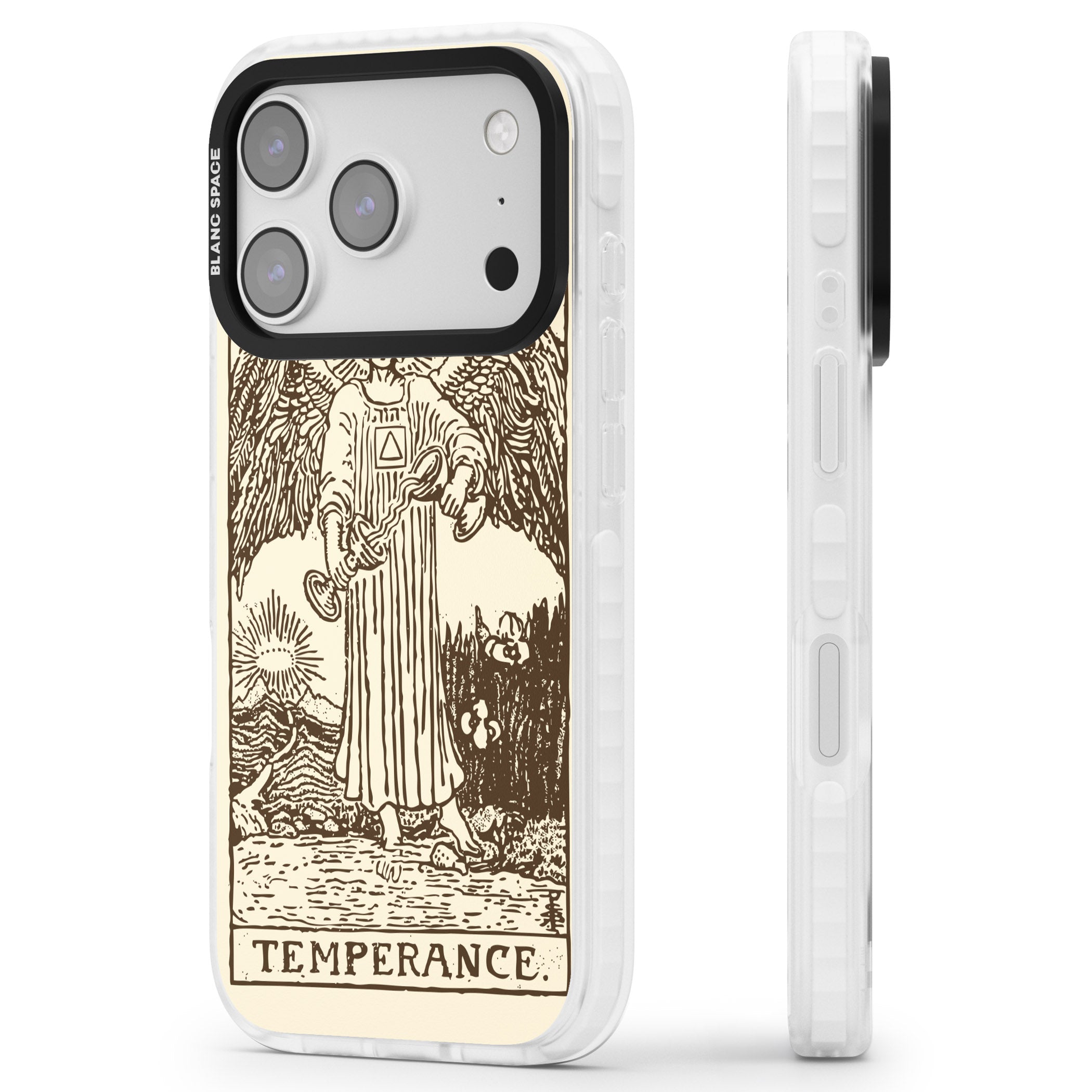 Personalised Temperance Tarot Card (Cream) iPhone 17 Pro Impact Pro Clear Phone Case Side Profile