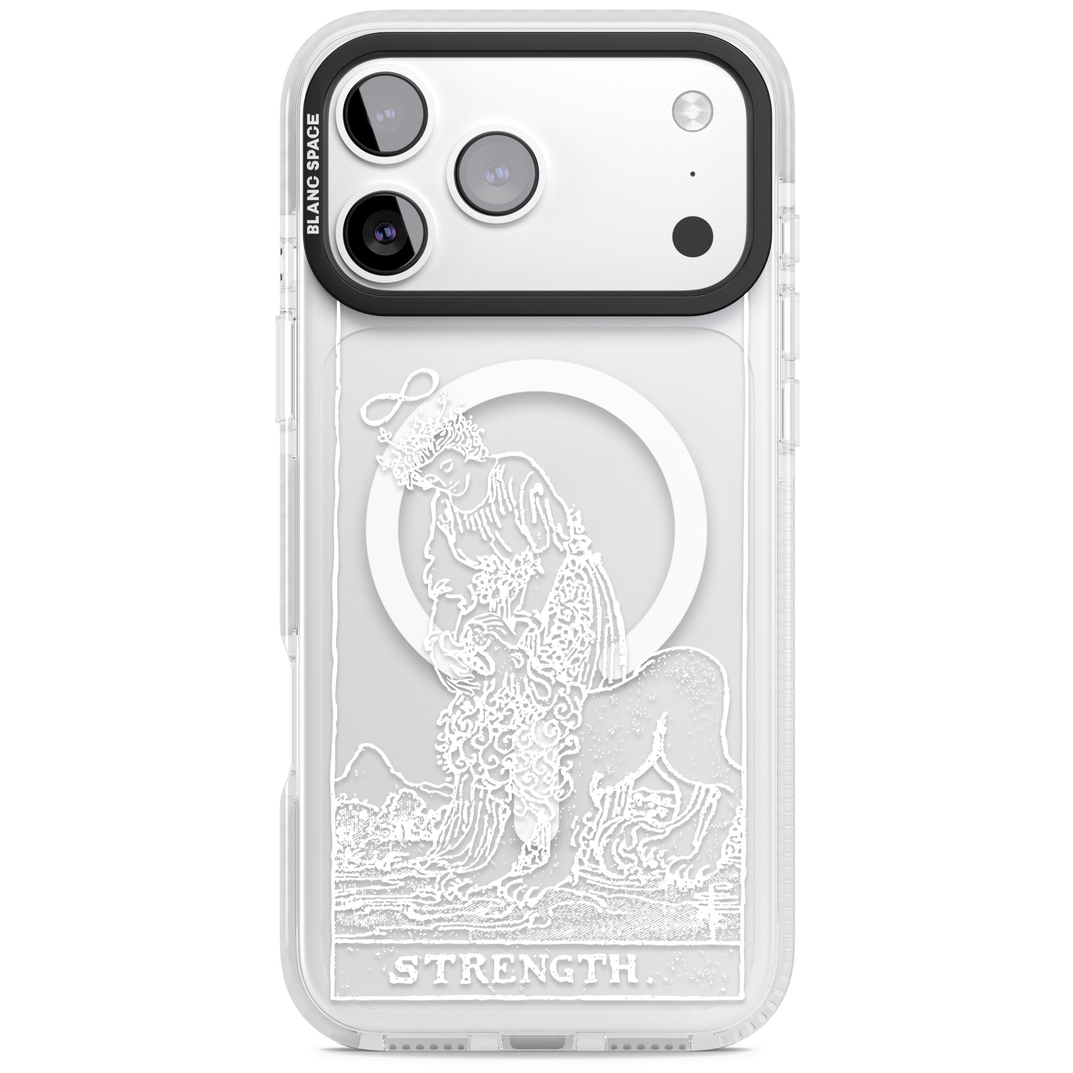 Personalised Strength Tarot Card (White) iPhone 17 Pro Impact Pro Clear Phone Case