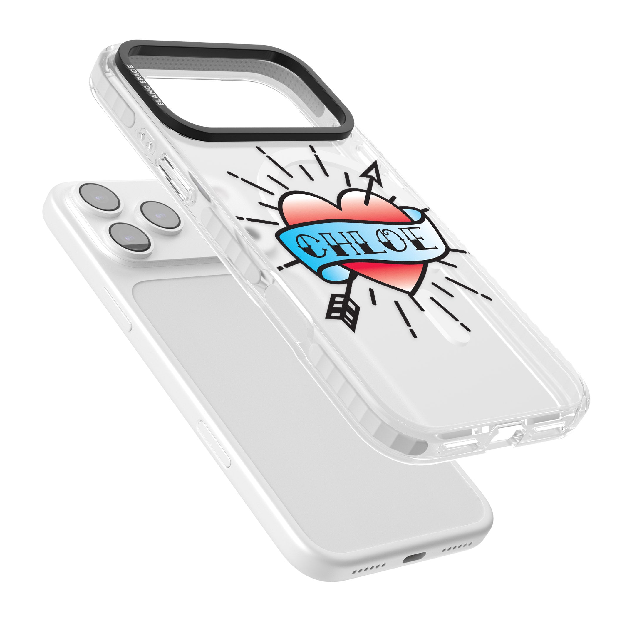 Personalised Heart Tattoo iPhone 17 Pro Impact Pro Clear Phone Case Colours