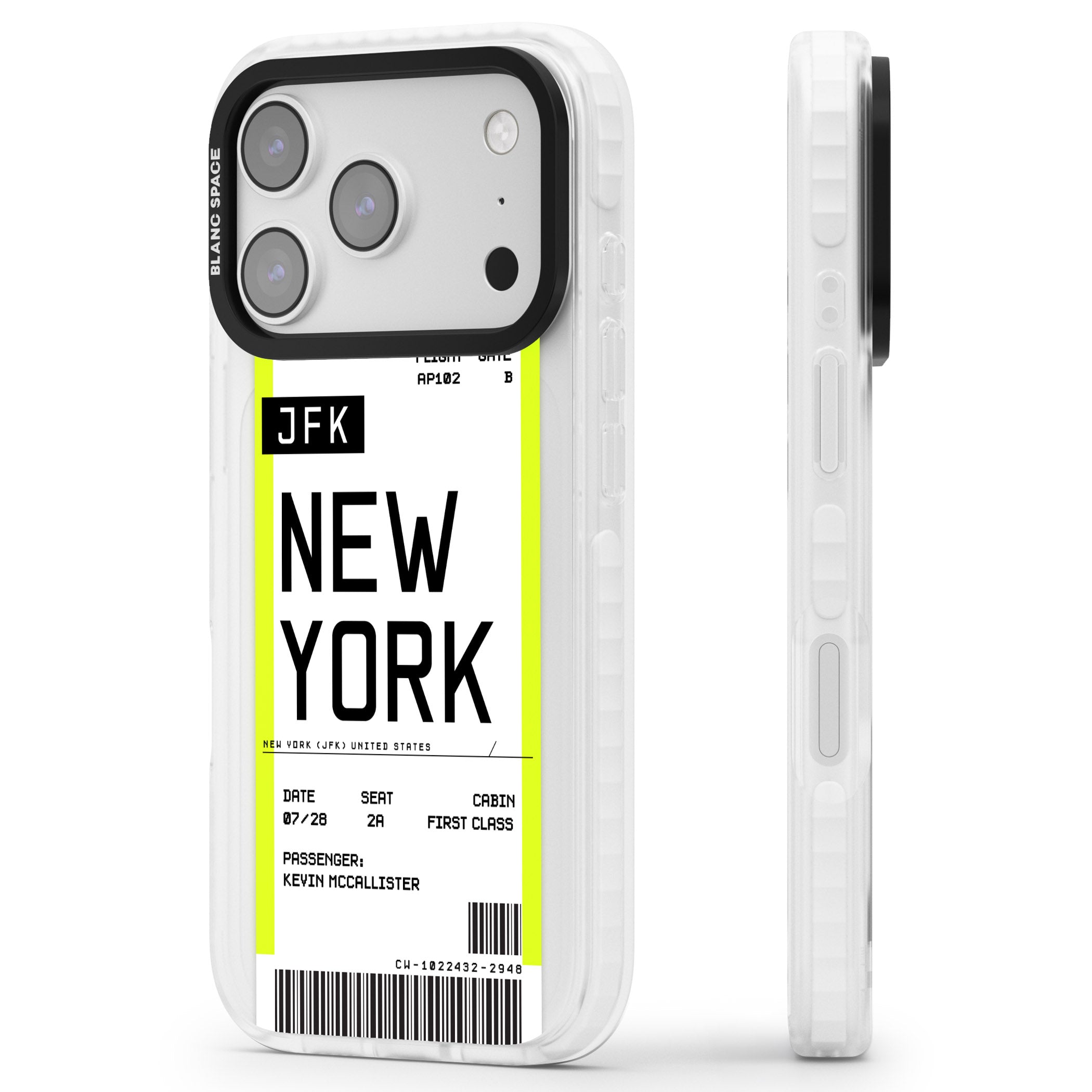 Personalised New York Boarding Pass iPhone 17 Pro Impact Pro Clear Phone Case Side Profile