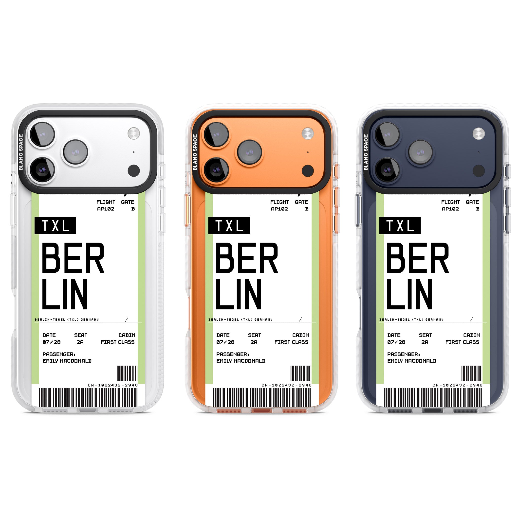 Personalised Berlin Boarding Pass iPhone 17 Pro Impact Pro Clear Phone Case APT Impact Protection
