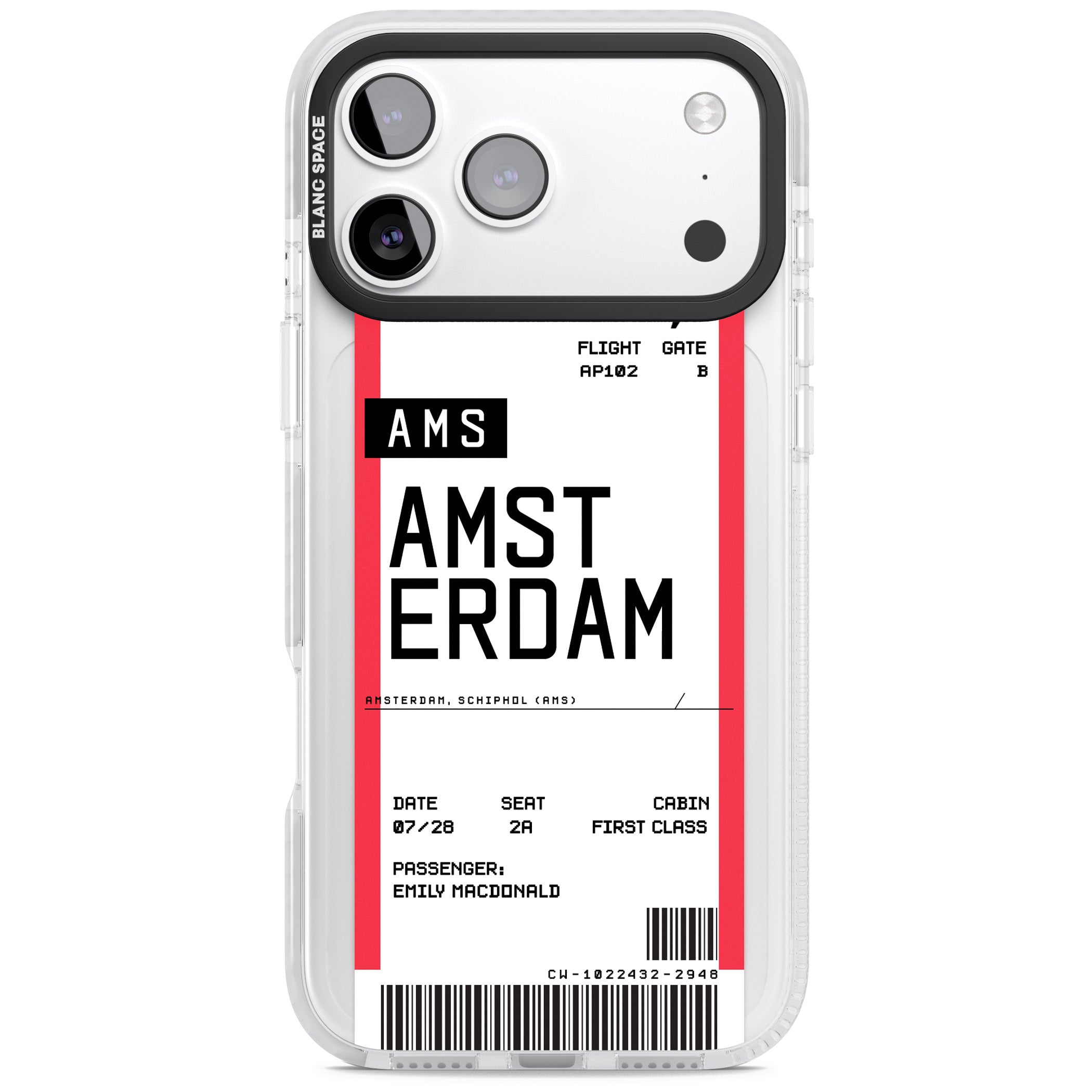 Personalised Amsterdam Boarding Pass iPhone 17 Pro Impact Pro Clear Phone Case