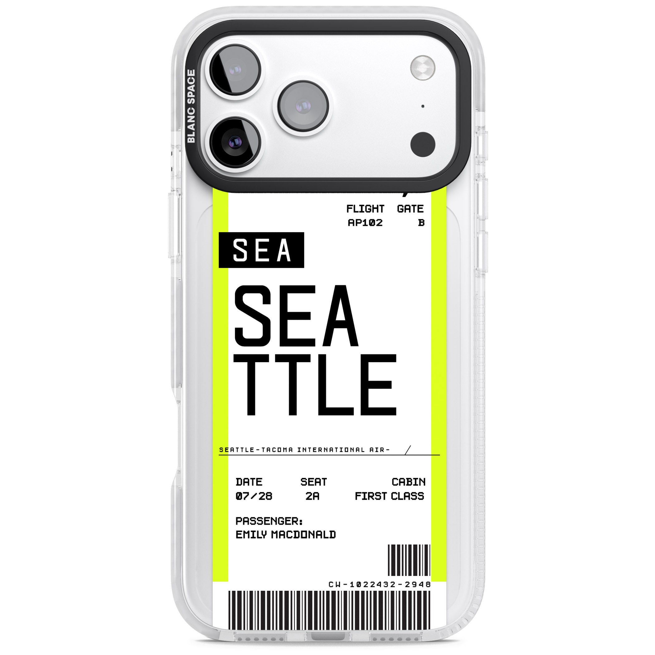 Personalised Seattle Boarding Pass iPhone 17 Pro Impact Pro Clear Phone Case
