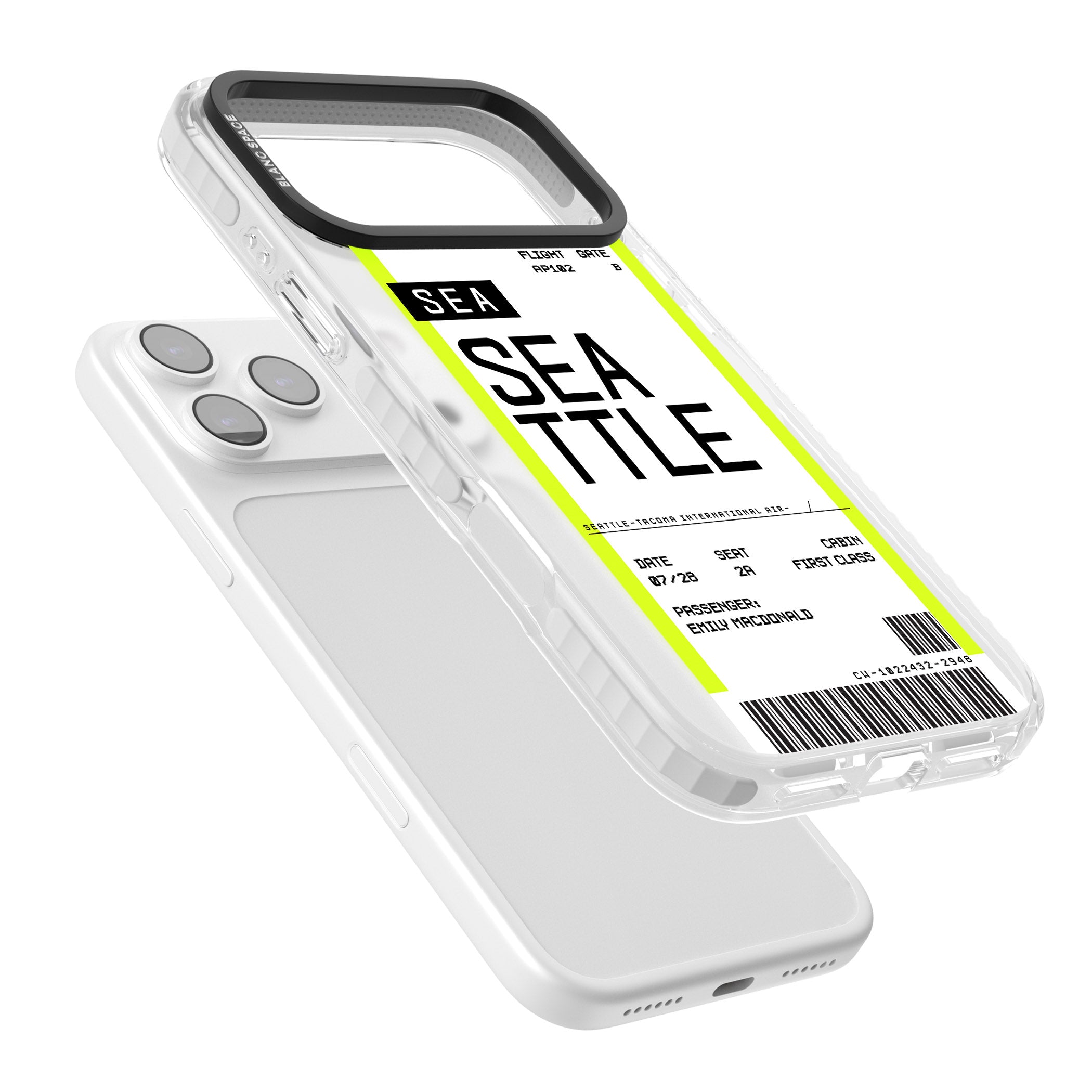 Personalised Seattle Boarding Pass iPhone 17 Pro Impact Pro Clear Phone Case Colours