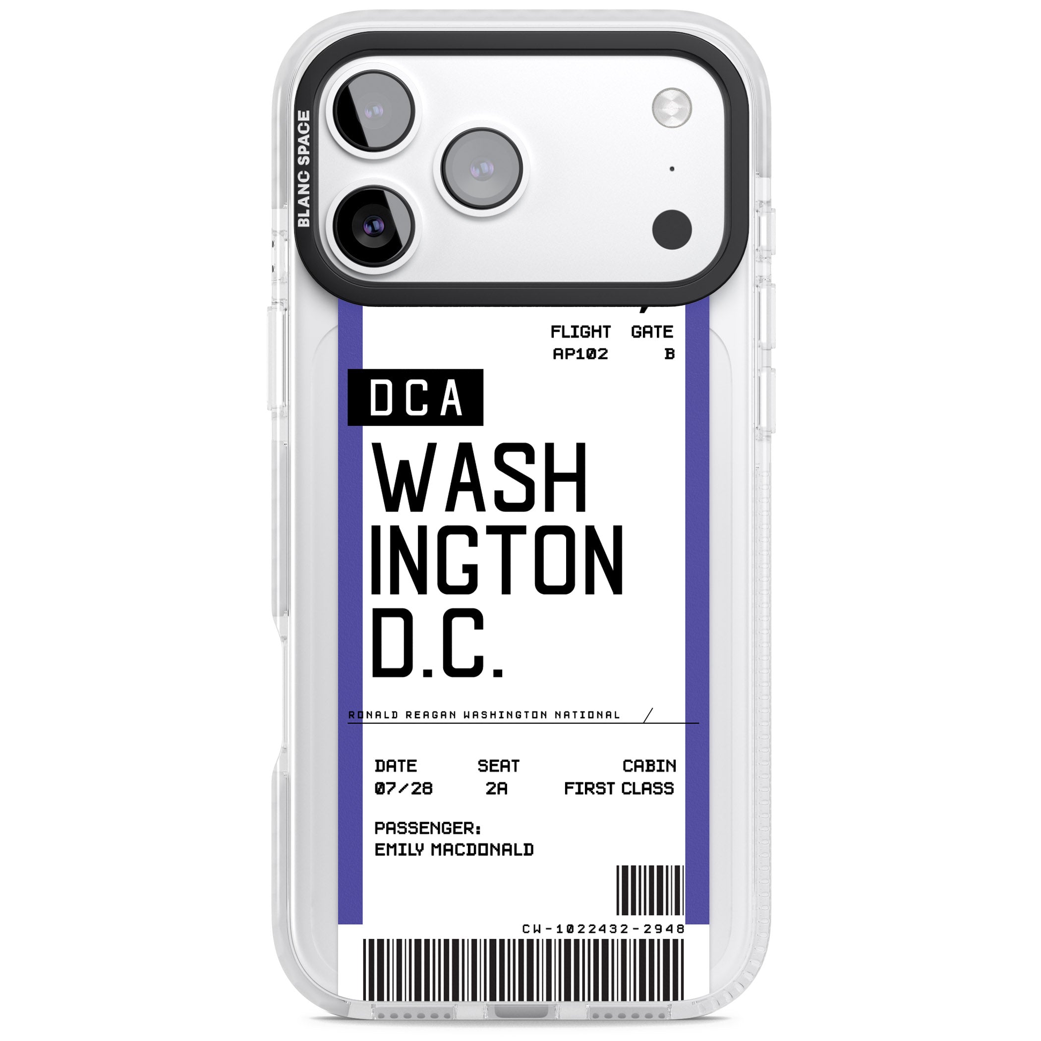Personalised Washington D.C. Boarding Pass iPhone 17 Pro Impact Pro Clear Phone Case