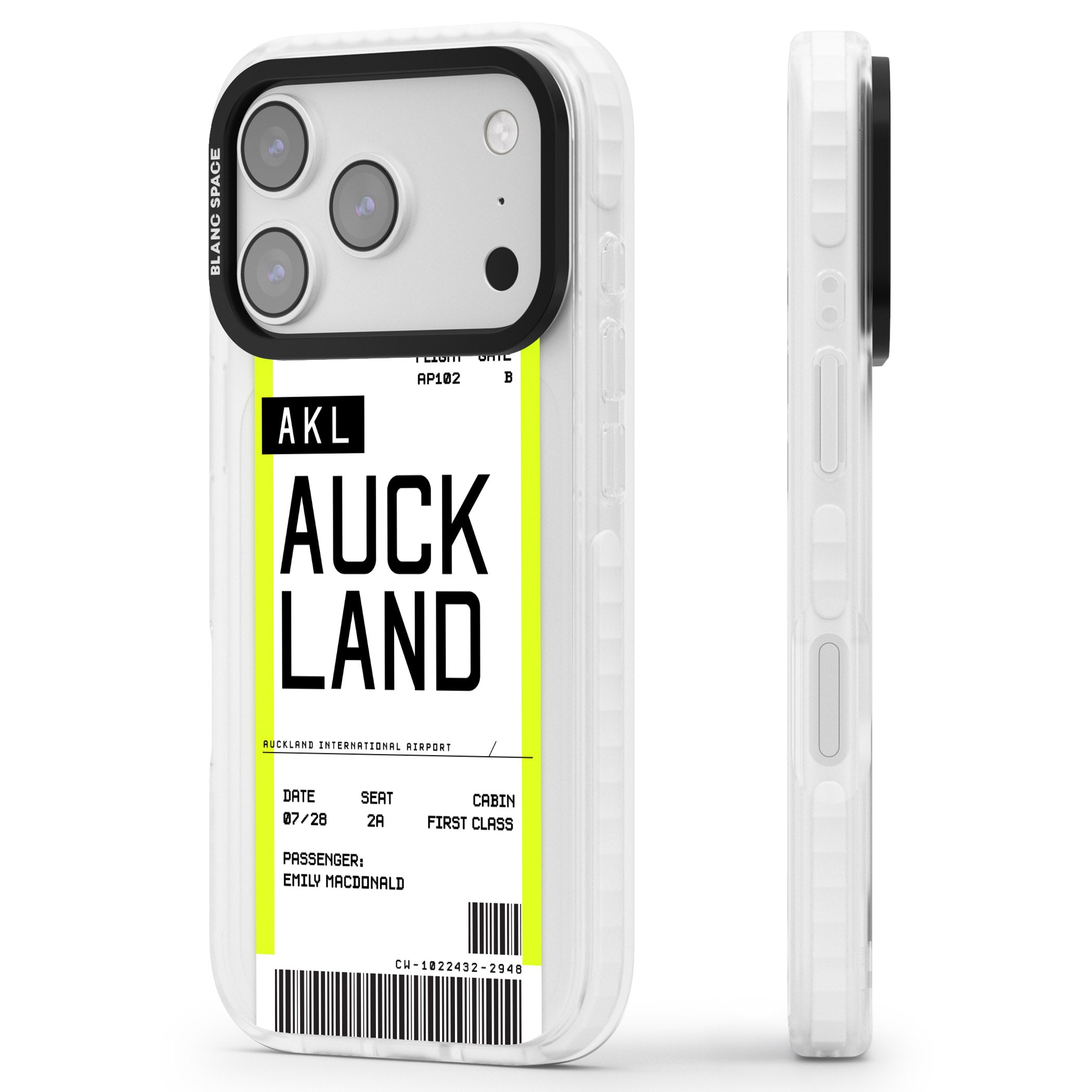 Personalised Auckland Boarding Pass iPhone 17 Pro Impact Pro Clear Phone Case Side Profile