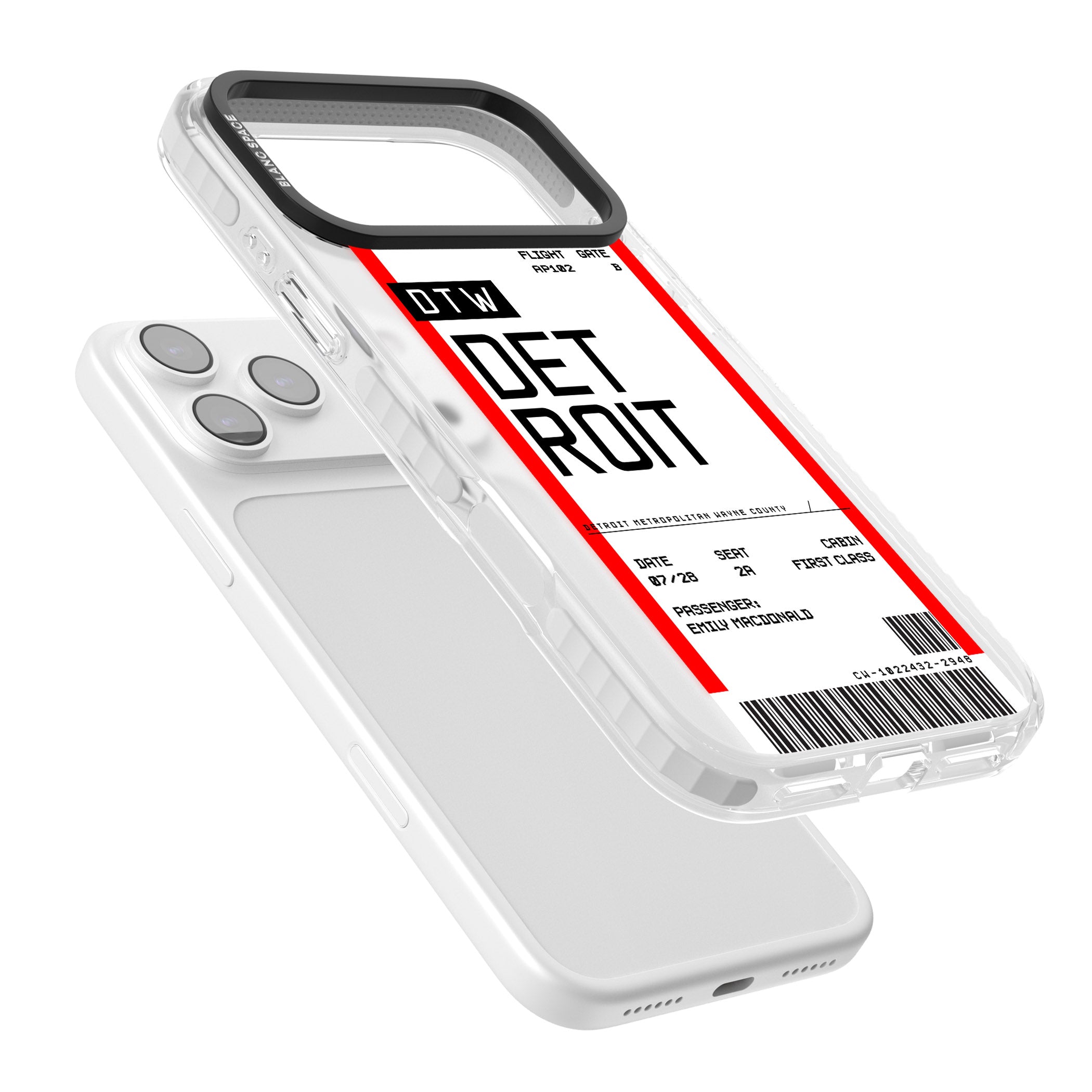 Personalised Detroit Boarding Pass iPhone 17 Pro Impact Pro Clear Phone Case Colours