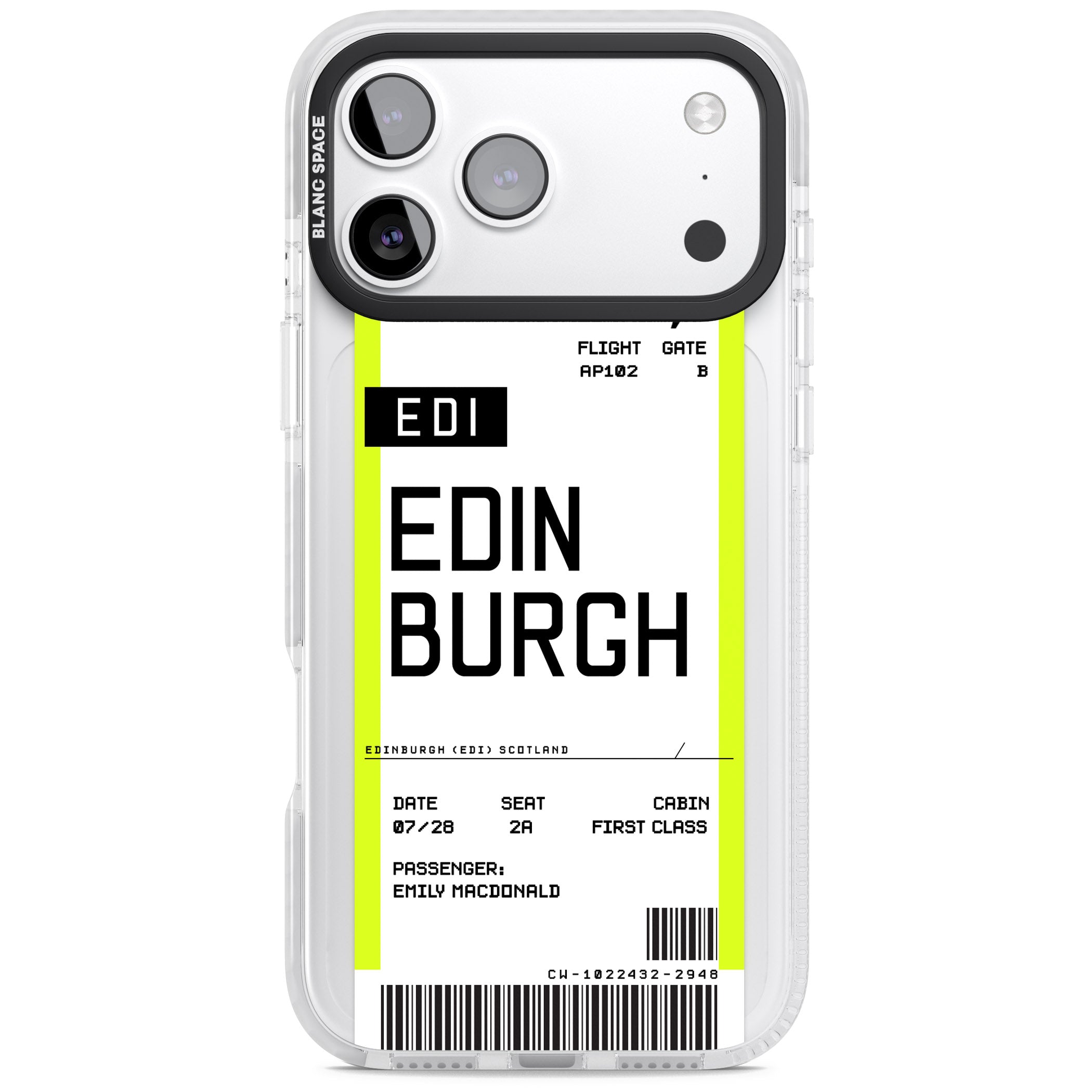 Personalised Edinburgh Boarding Pass iPhone 17 Pro Impact Pro Clear Phone Case