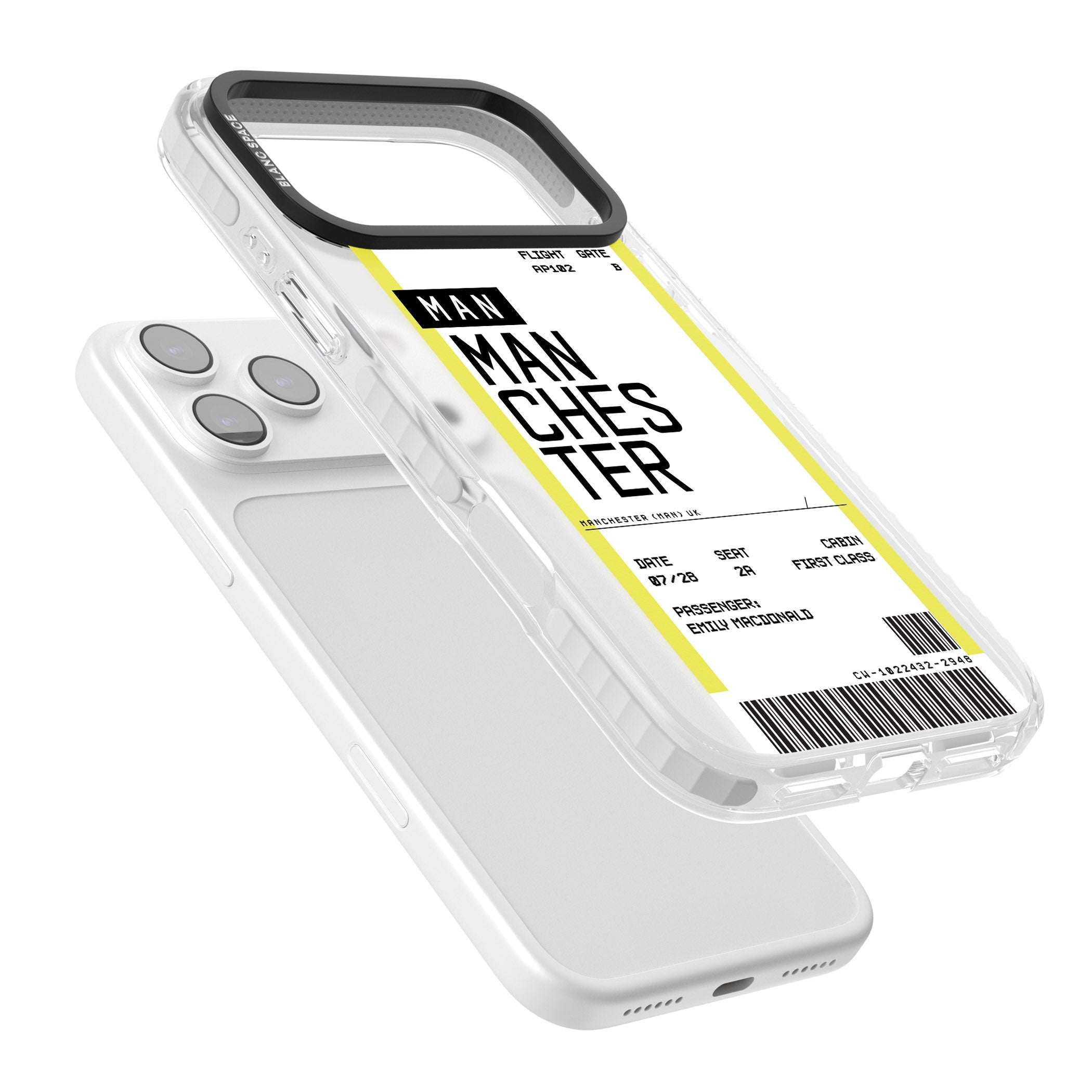 Personalised Manchester Boarding Pass iPhone 17 Pro Impact Pro Clear Phone Case Colours