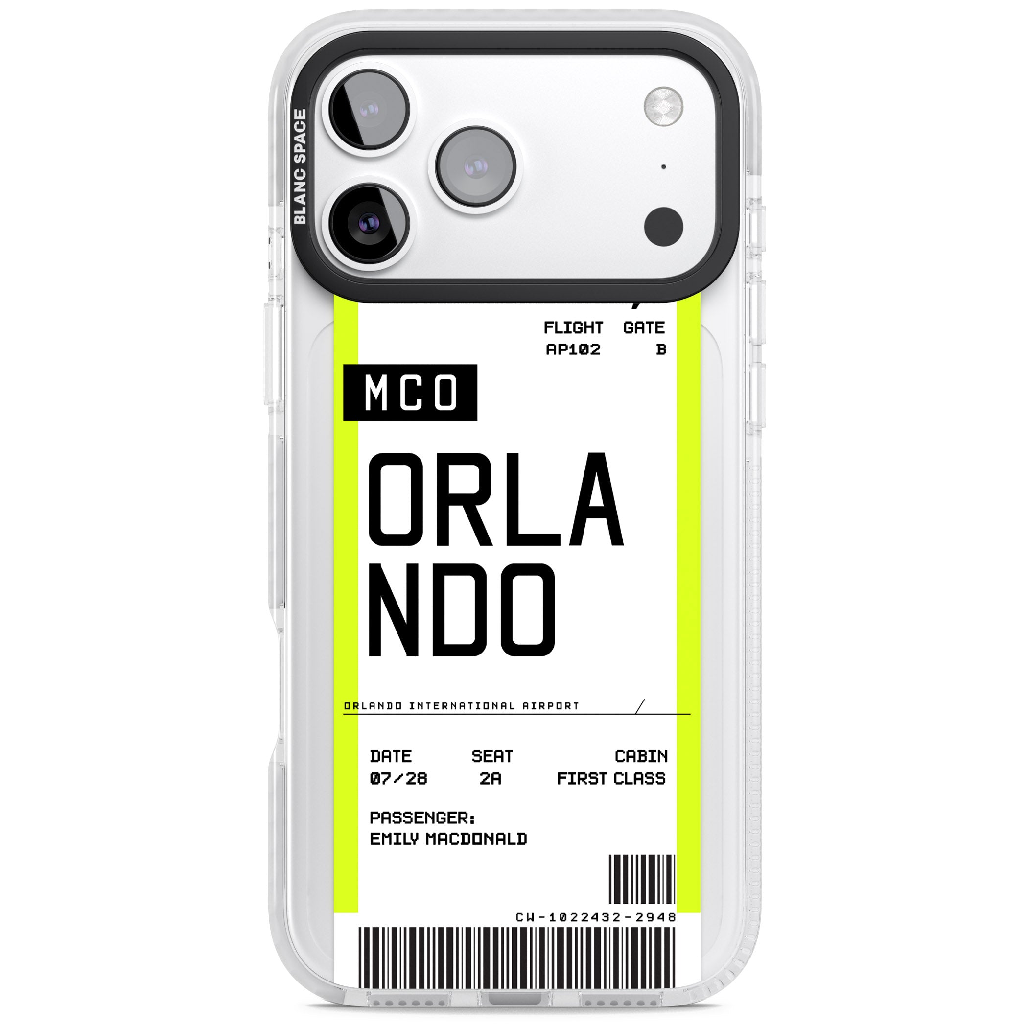 Personalised Orlando Boarding Pass iPhone 17 Pro Impact Pro Clear Phone Case