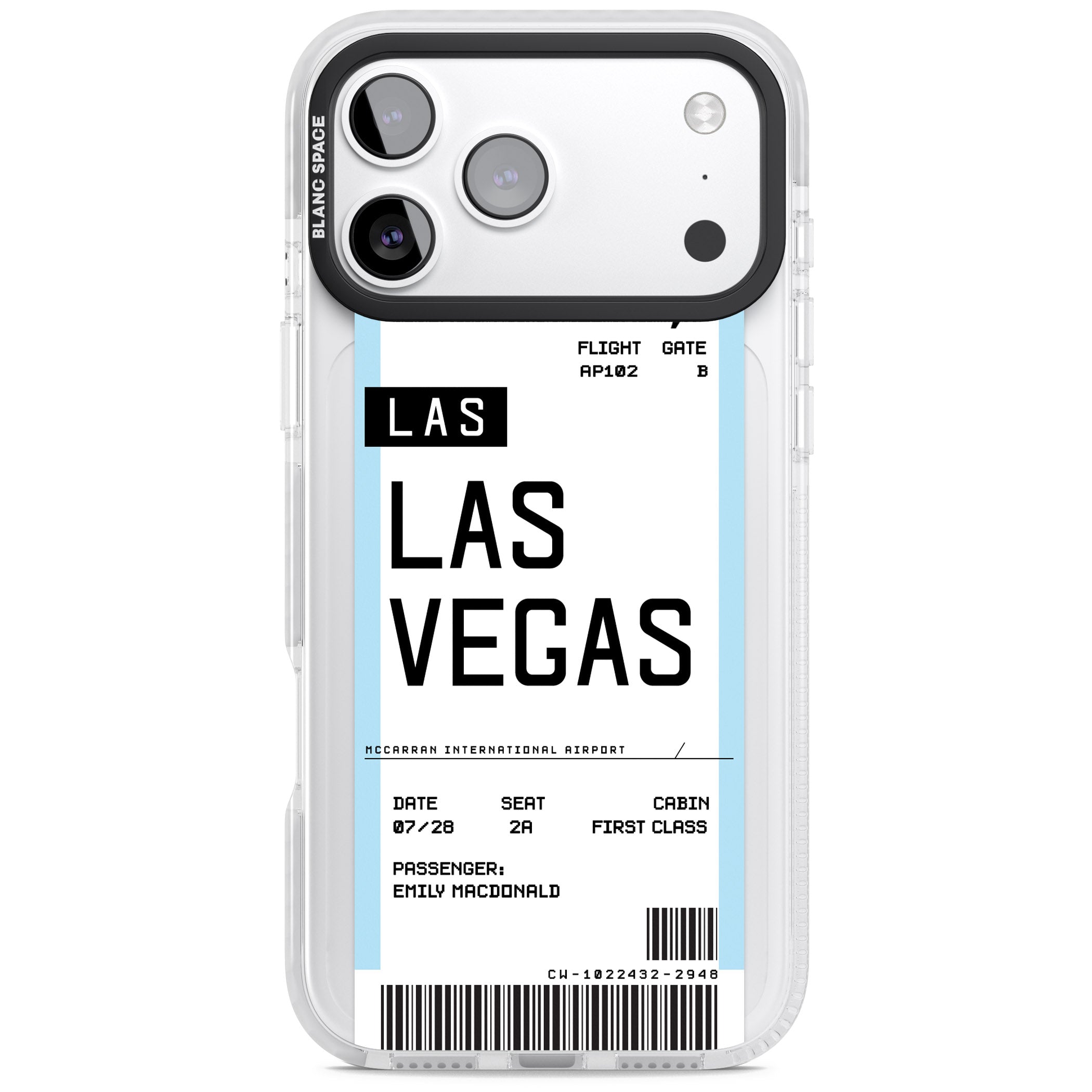 Personalised Las Vegas Boarding Pass iPhone 17 Pro Impact Pro Clear Phone Case