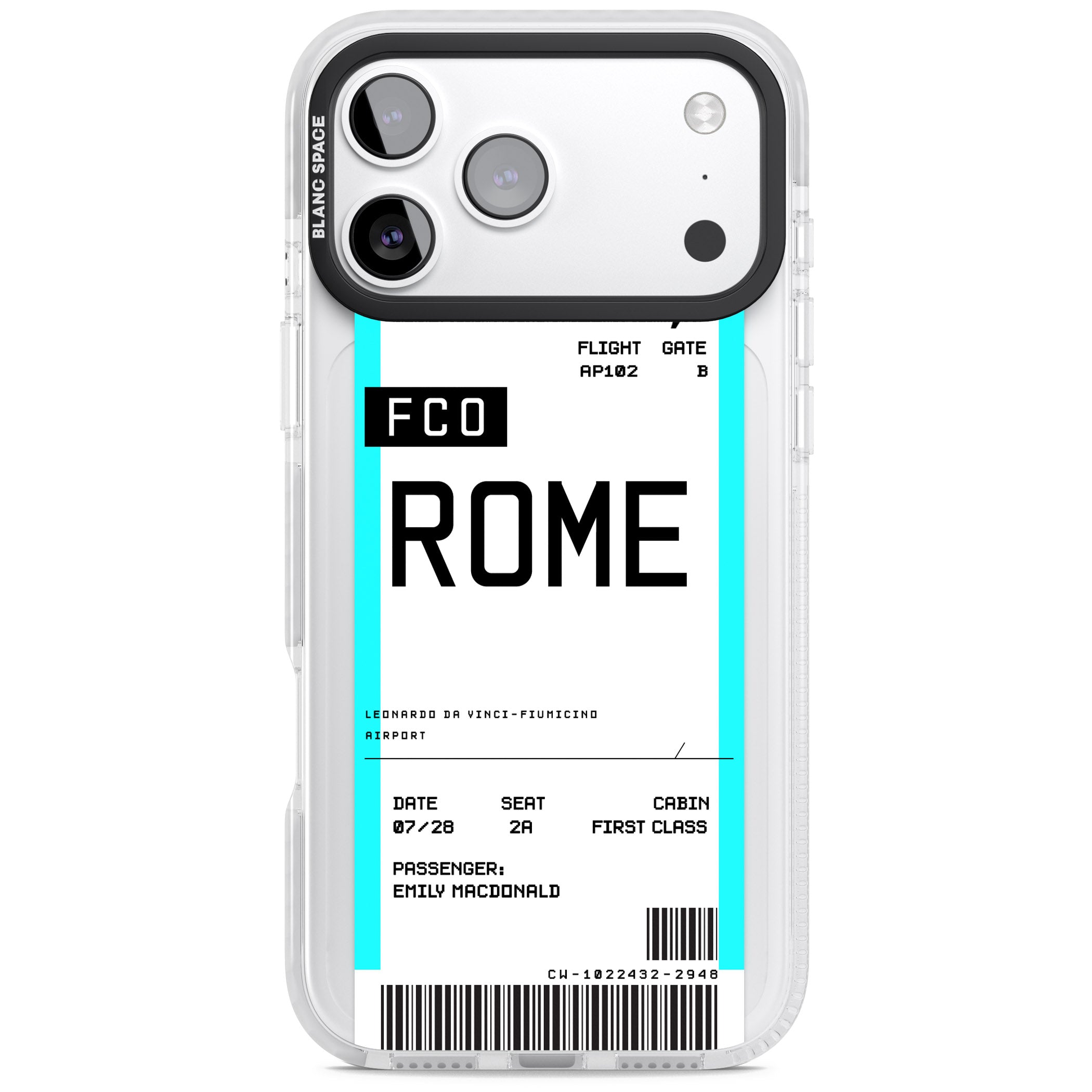 Personalised Rome Boarding Pass iPhone 17 Pro Impact Pro Clear Phone Case