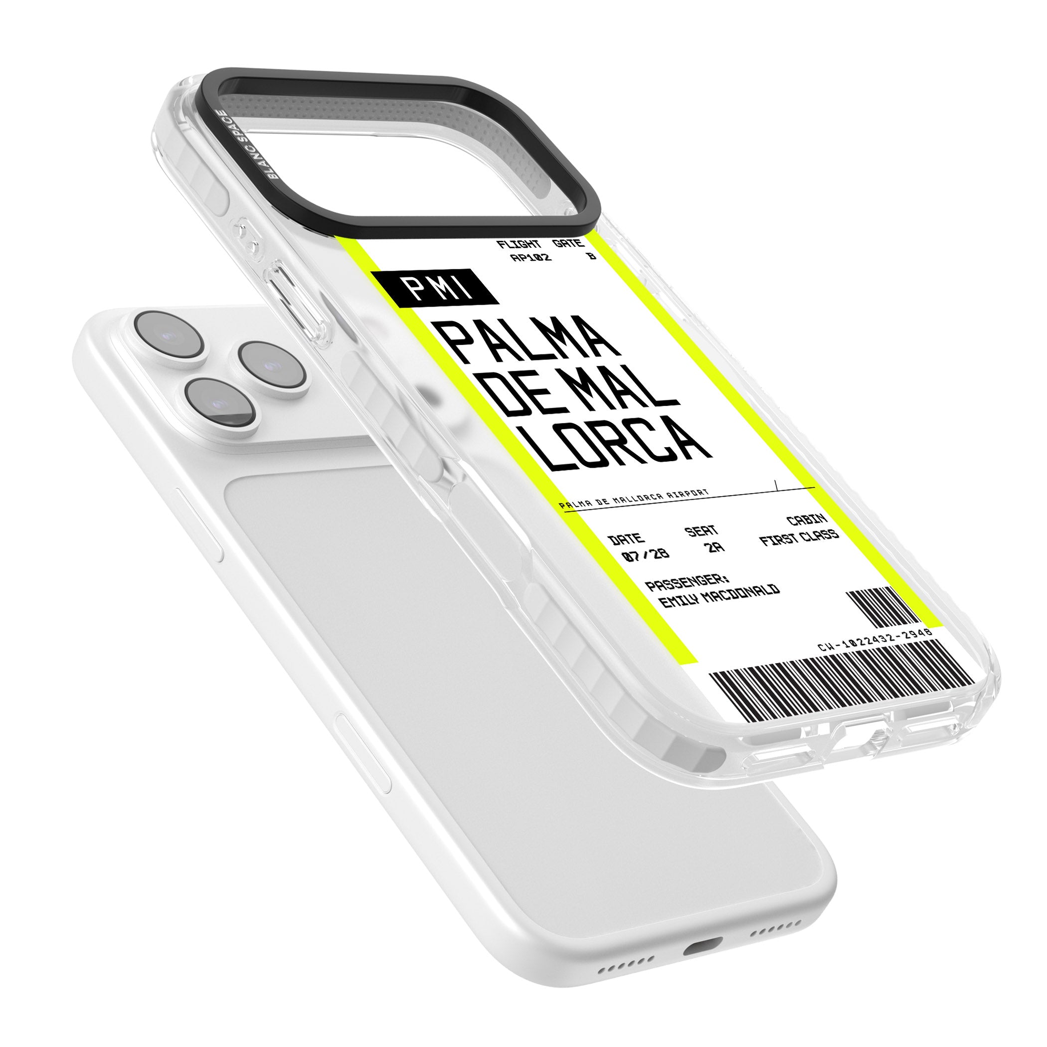 Personalised Palma De Mallorca Boarding Pass iPhone 17 Pro Impact Pro Clear Phone Case Colours