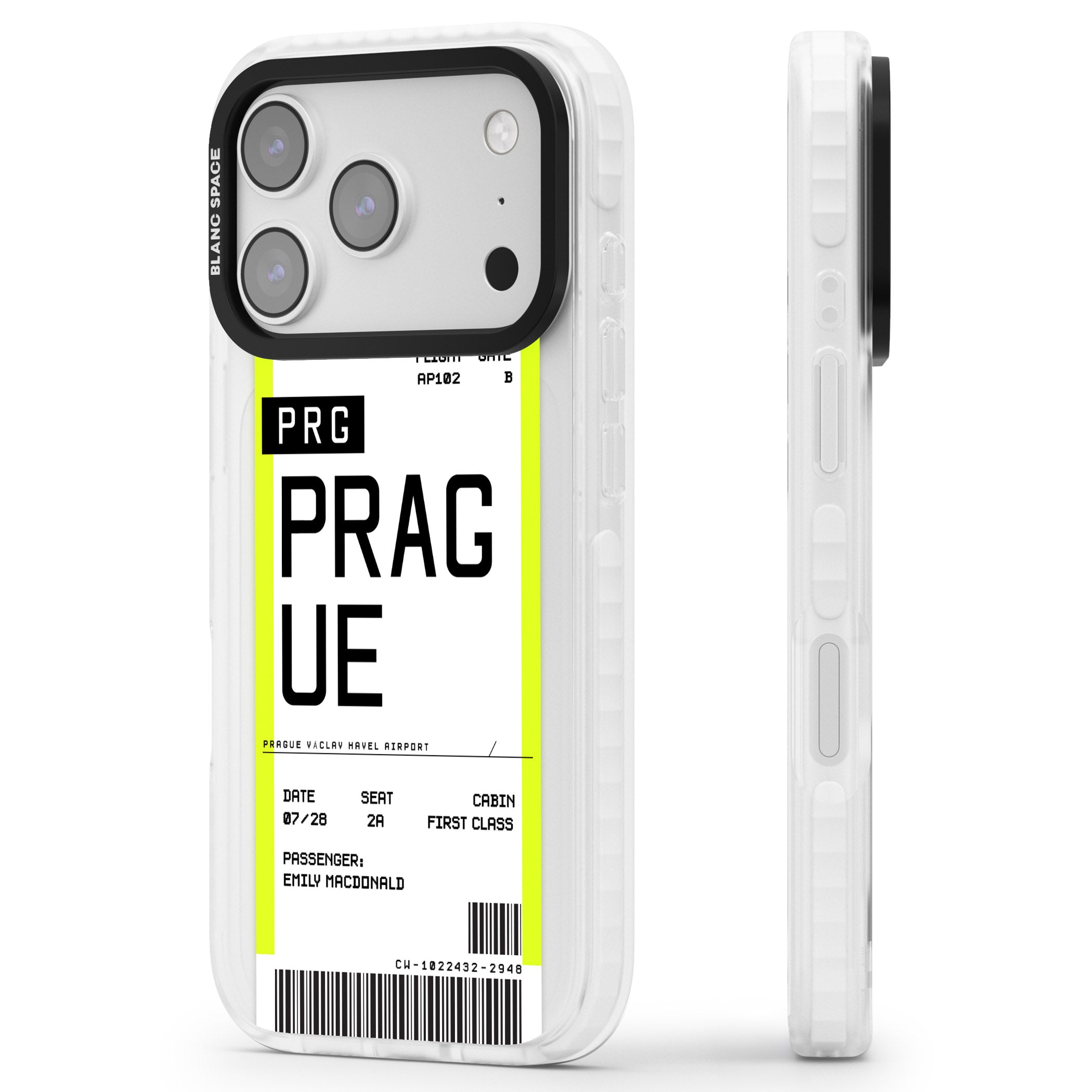 Personalised Prague Boarding Pass iPhone 17 Pro Impact Pro Clear Phone Case Side Profile