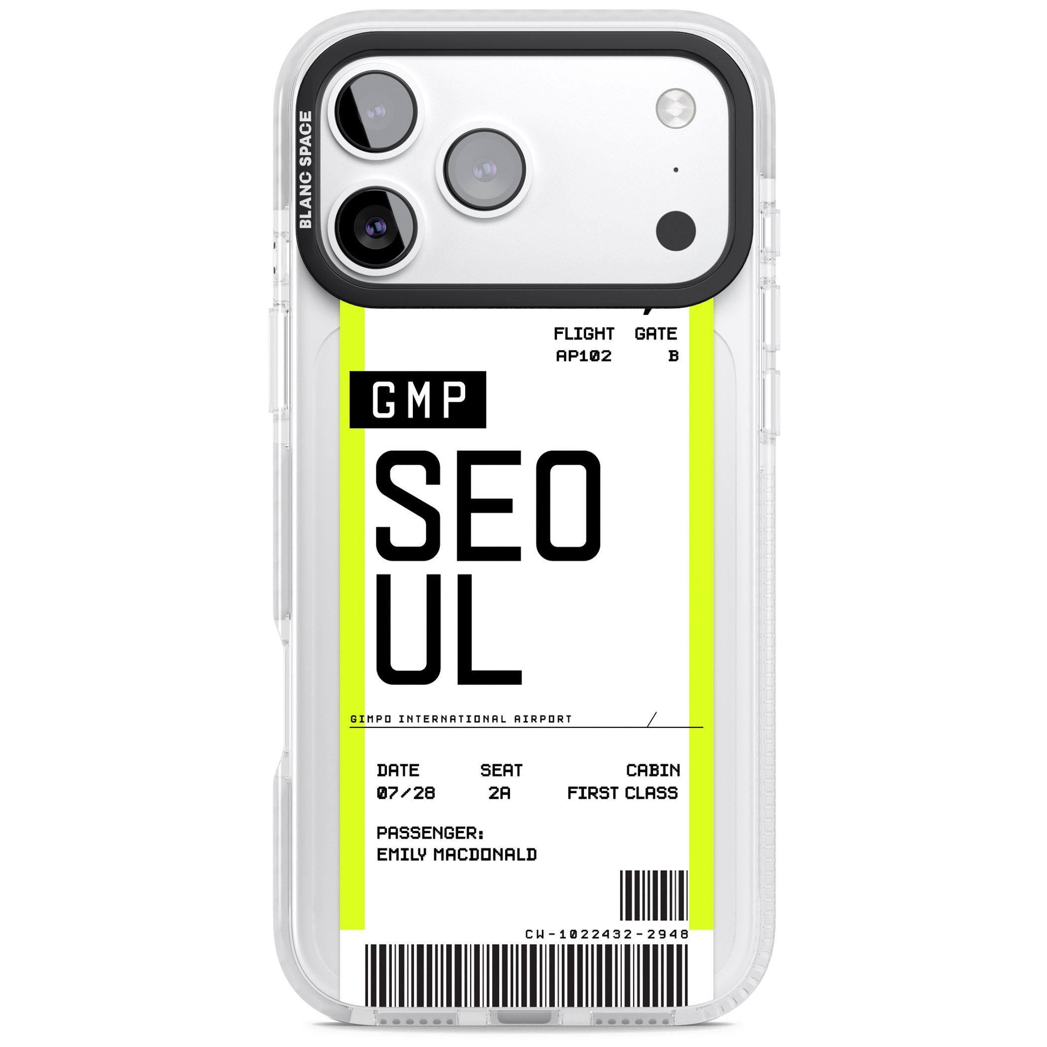 Personalised Seoul Boarding Pass iPhone 17 Pro Impact Pro Clear Phone Case