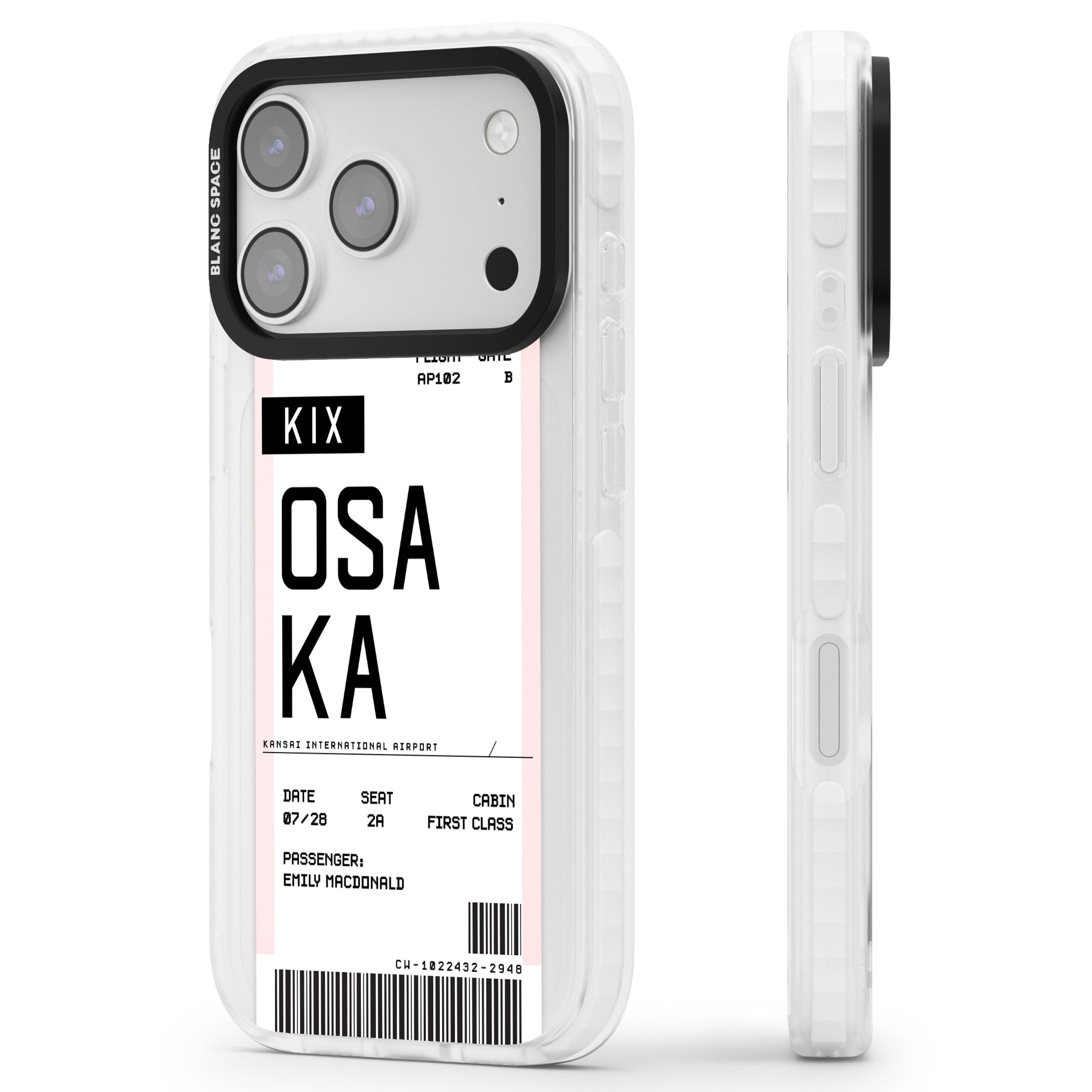 Personalised Osaka Boarding Pass iPhone 17 Pro Impact Pro Clear Phone Case Side Profile