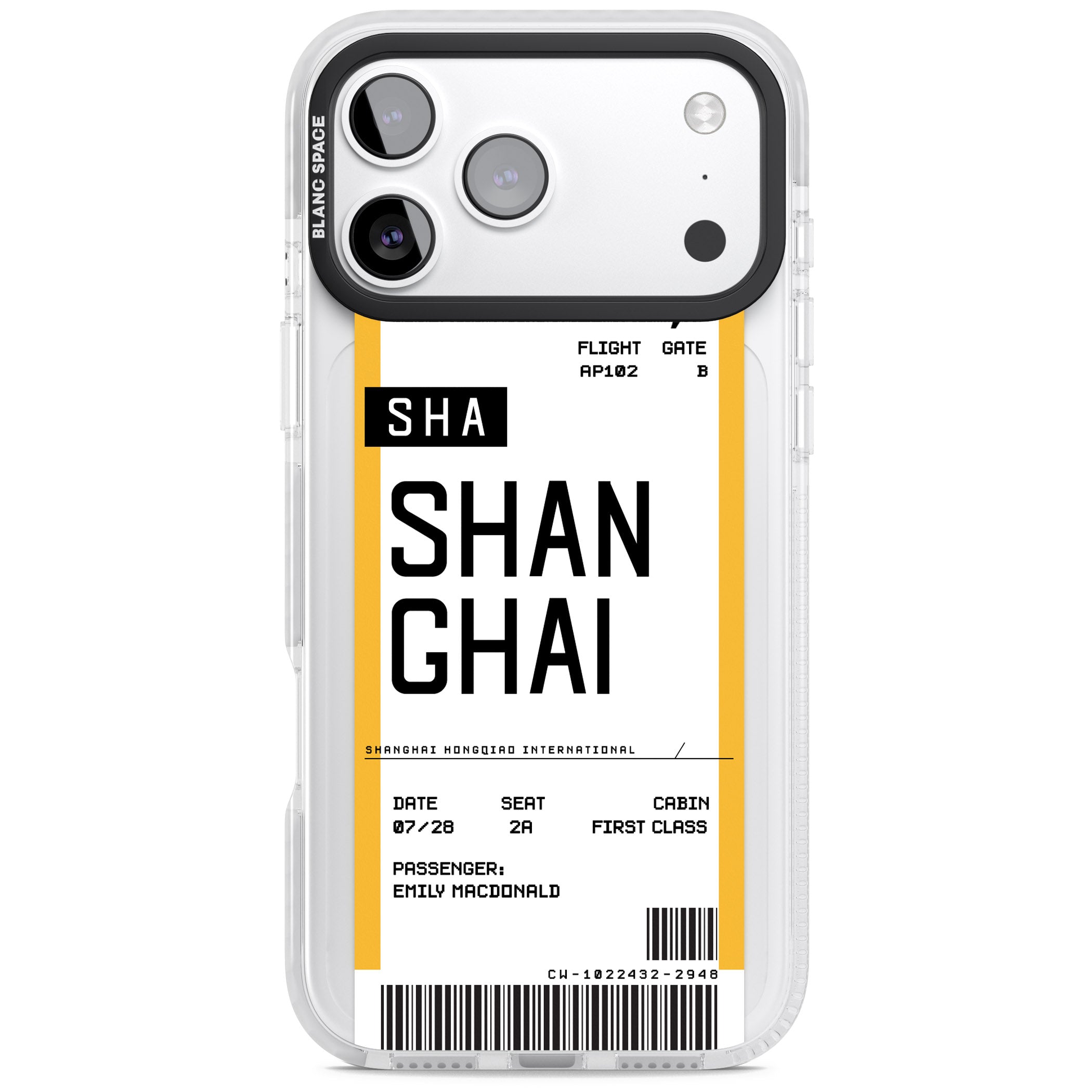 Personalised Shanghai Boarding Pass iPhone 17 Pro Impact Pro Clear Phone Case