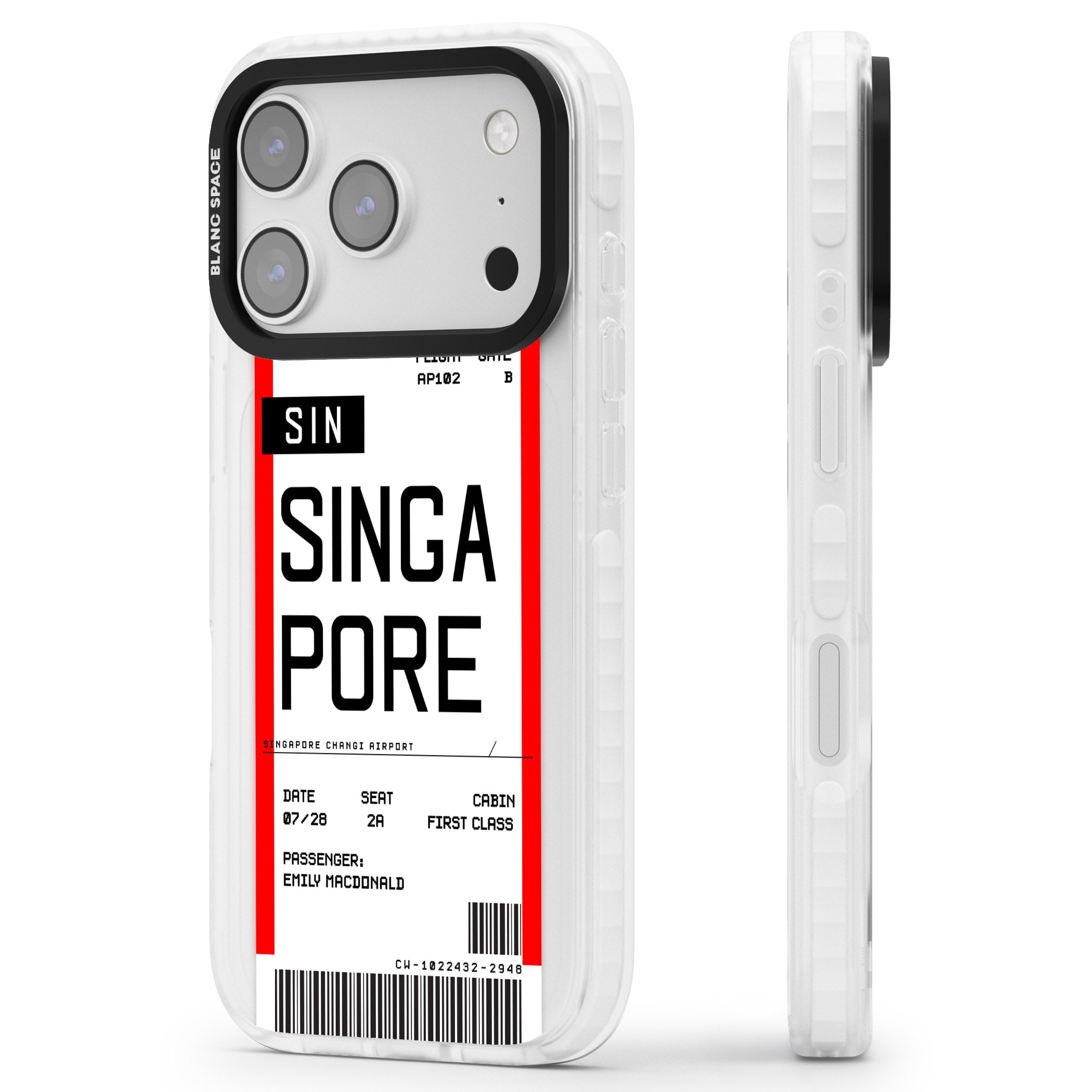 Personalised Singapore Boarding Pass iPhone 17 Pro Impact Pro Clear Phone Case Side Profile