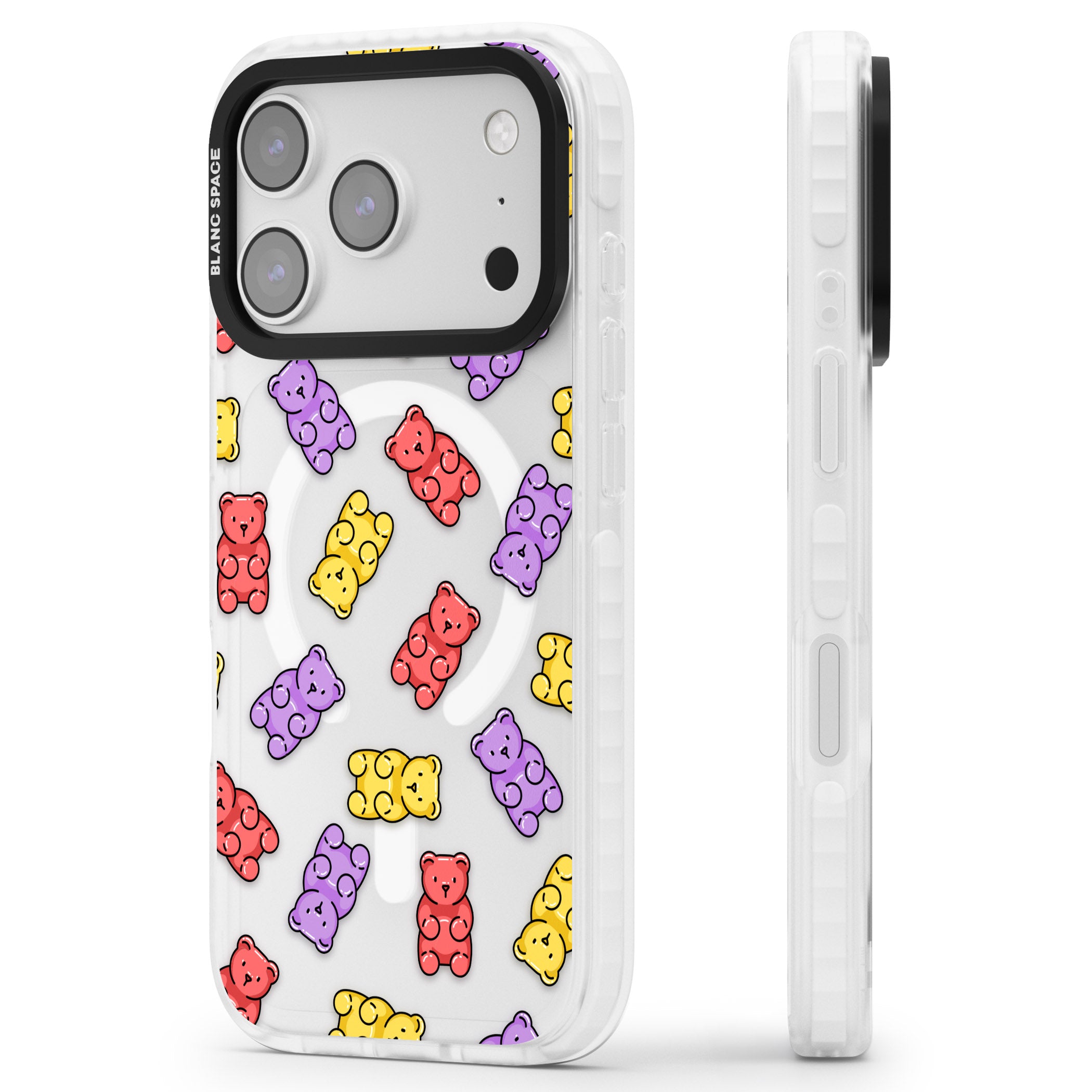 Gummy Bear Pattern iPhone 17 Pro Impact Pro Clear Phone Case Side Profile