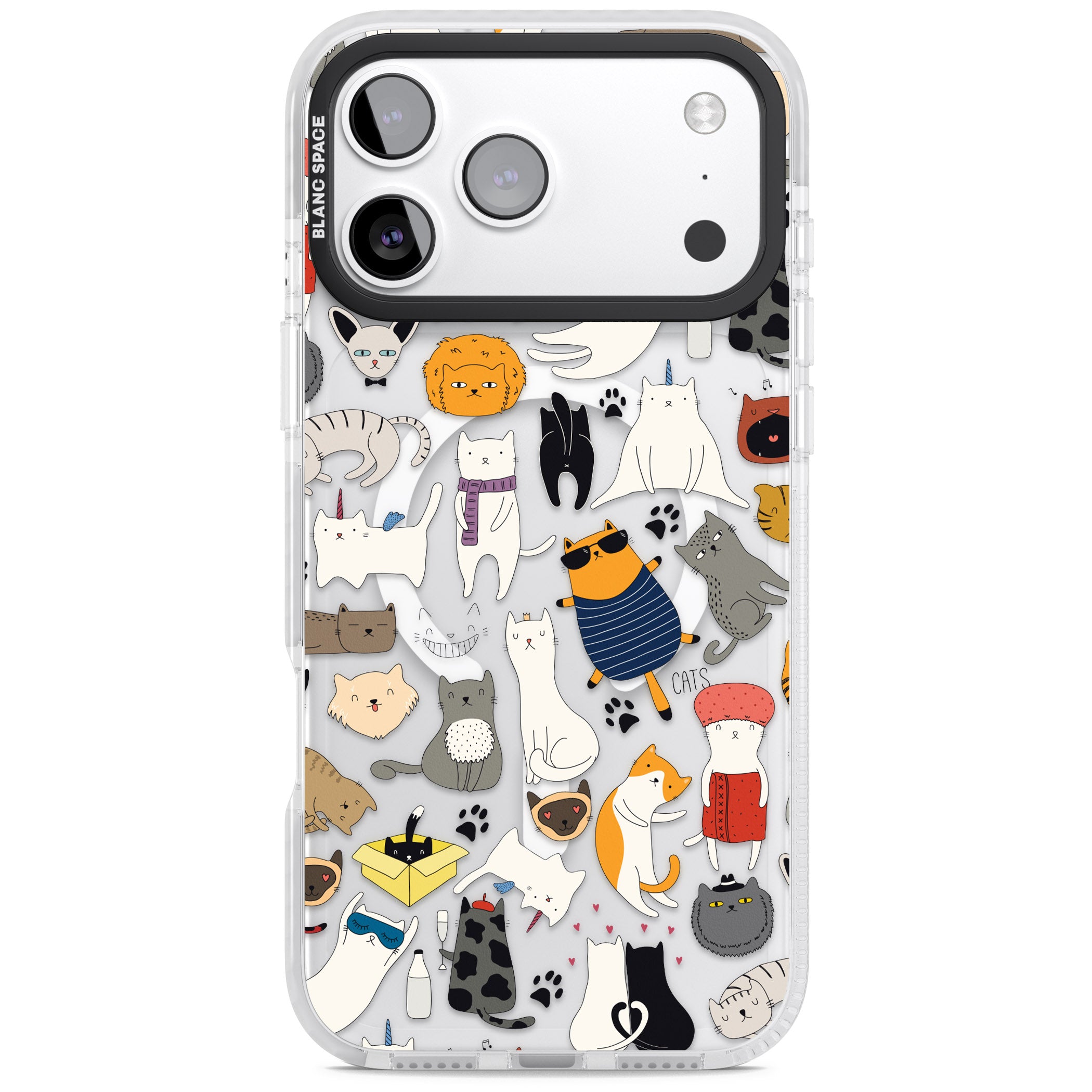 Cartoon Cat Collage iPhone 17 Pro Impact Pro Clear Phone Case