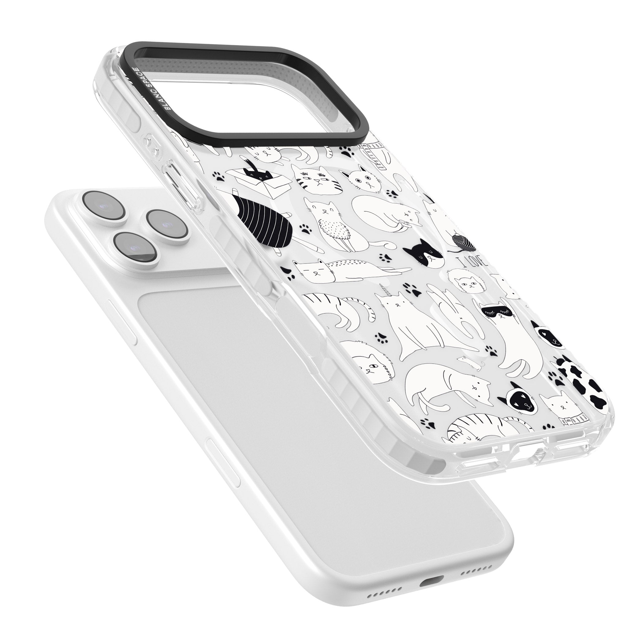 Cartoon Cat Collage Black & White iPhone 17 Pro Impact Pro Clear Phone Case Colours