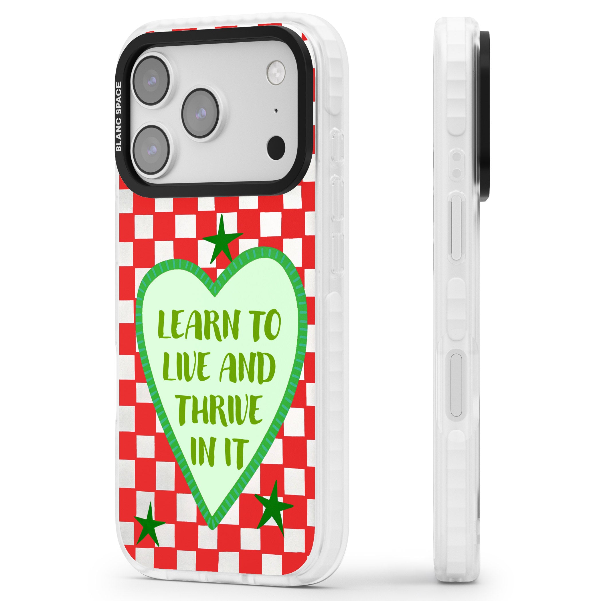 Learn To Live iPhone 17 Pro Impact Pro Clear Phone Case Side Profile