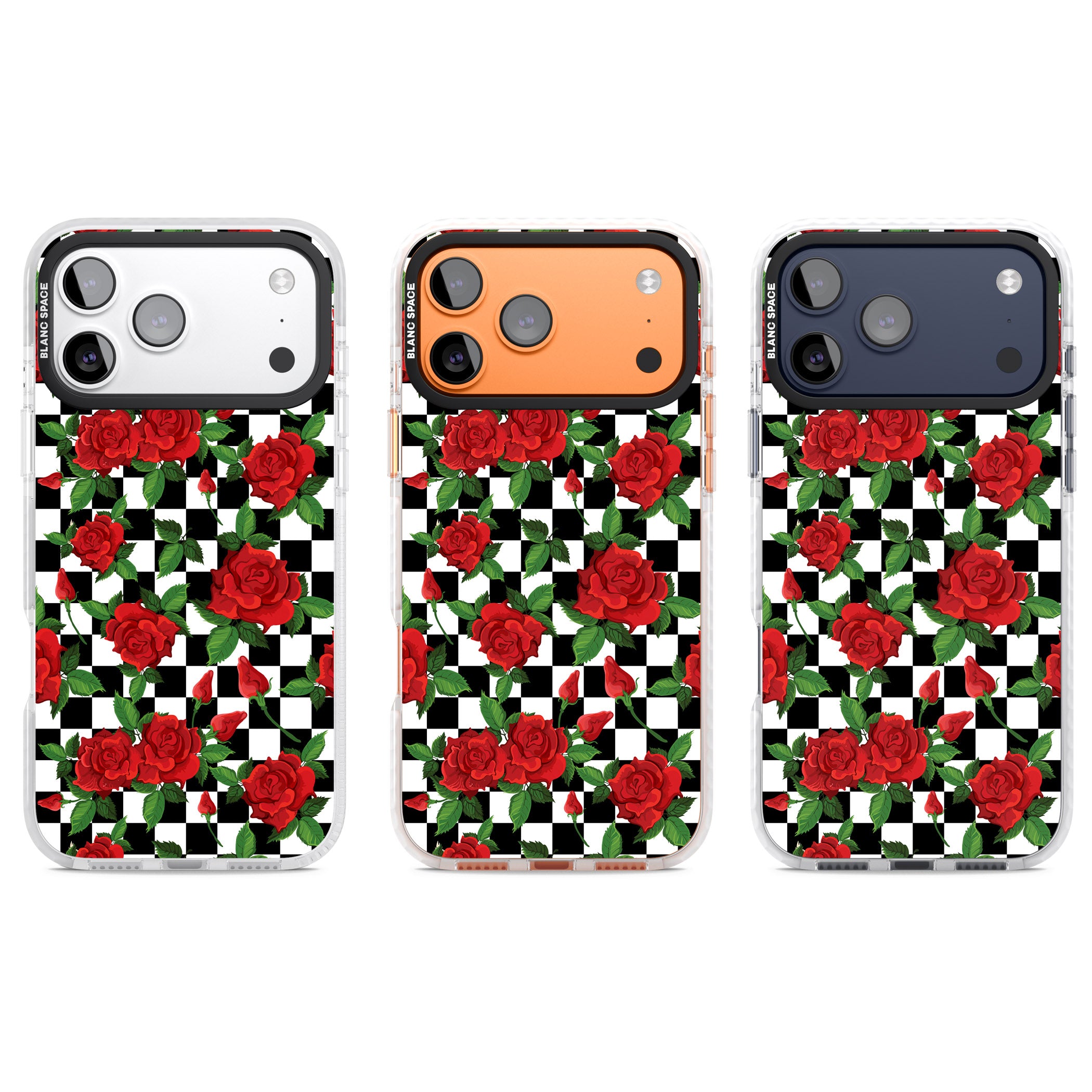 Checkered Roses iPhone 17 Pro Impact Pro Clear Phone Case APT Impact Protection