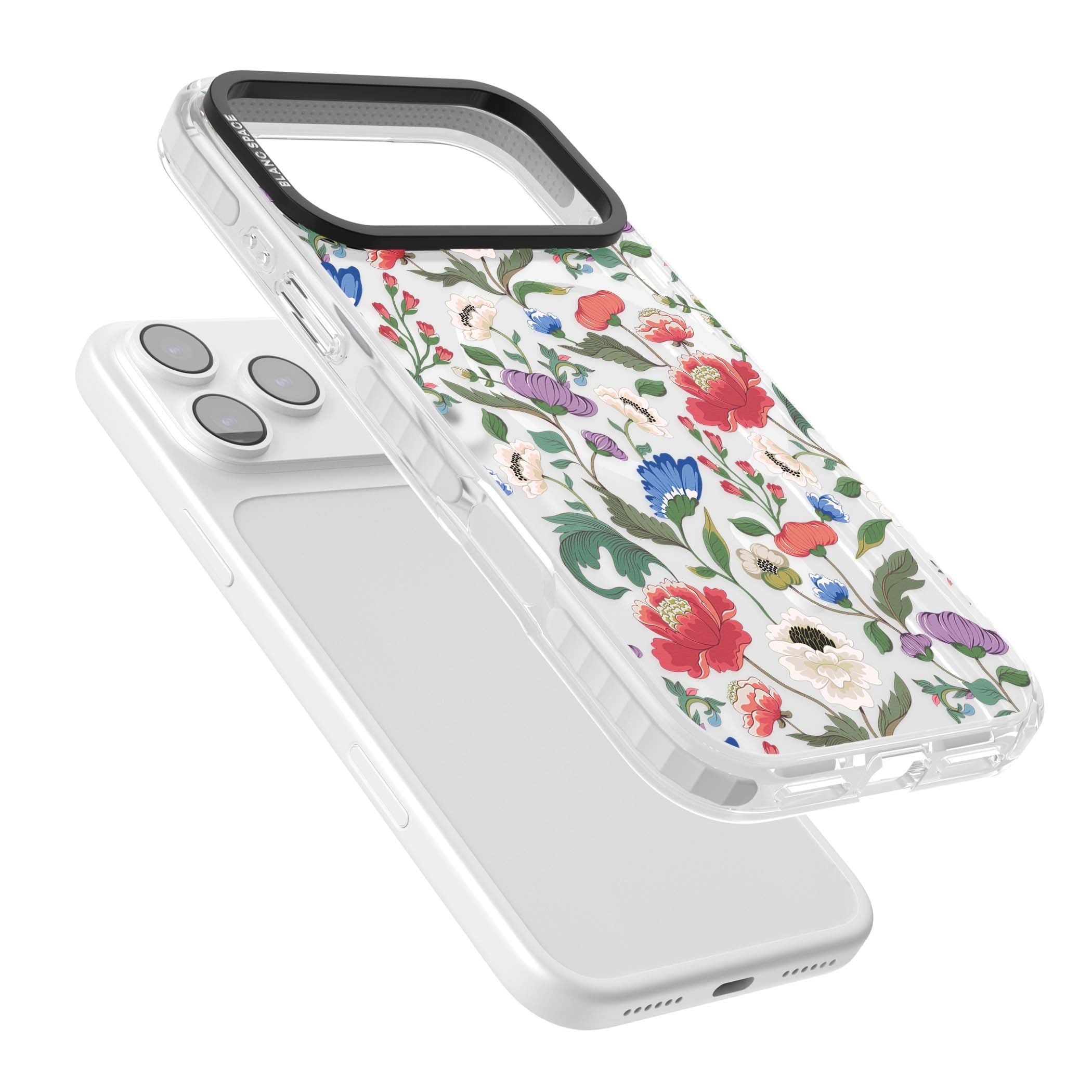 Chinoiserie Bloom vintage floral iPhone case featuring hand-painted peonies, poppies and trailing wildflowers on clear... | Impact Magsafe case for iPhone 17 Pro, iPhone 17 Pro Max