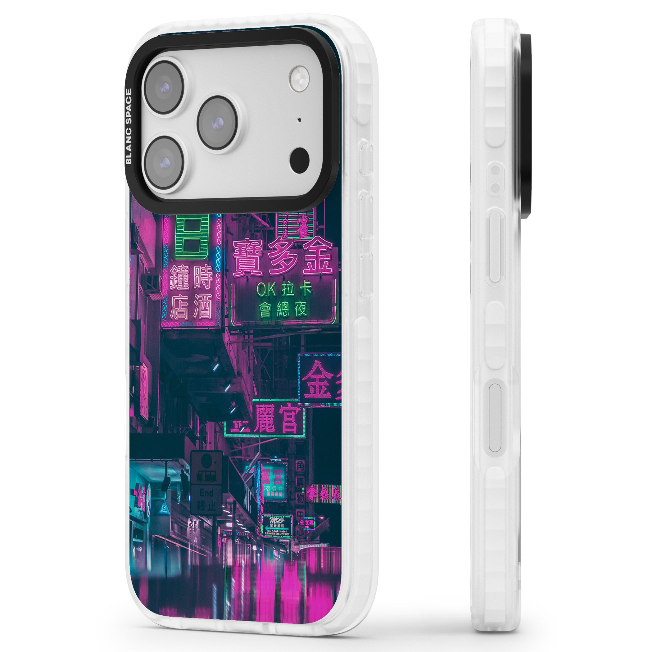 Neon Night Strip iPhone 17 Pro Impact Pro Clear Phone Case Side Profile