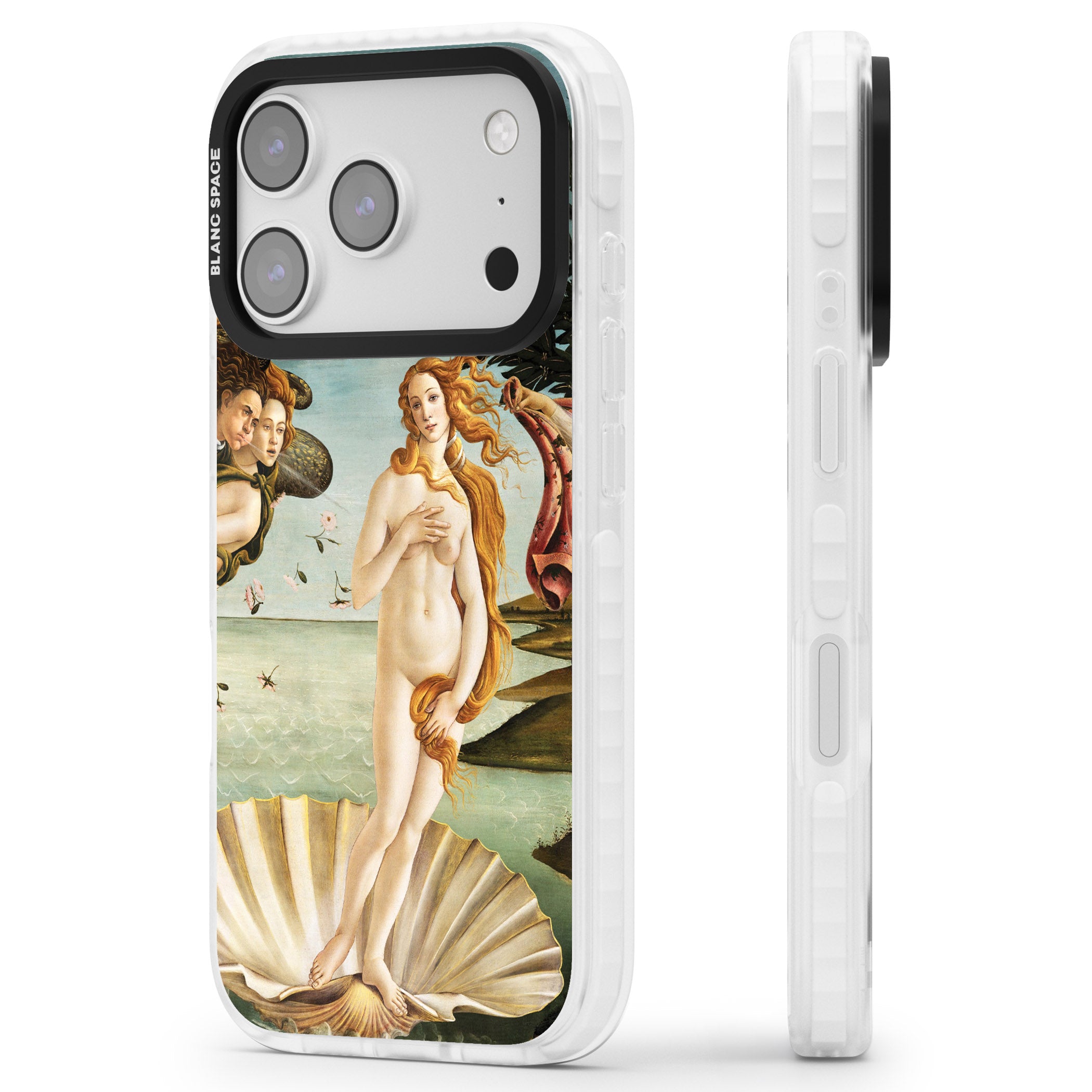 The Birth of Venus - Sandro Botticelli iPhone 17 Pro Impact Pro Clear Phone Case Side Profile