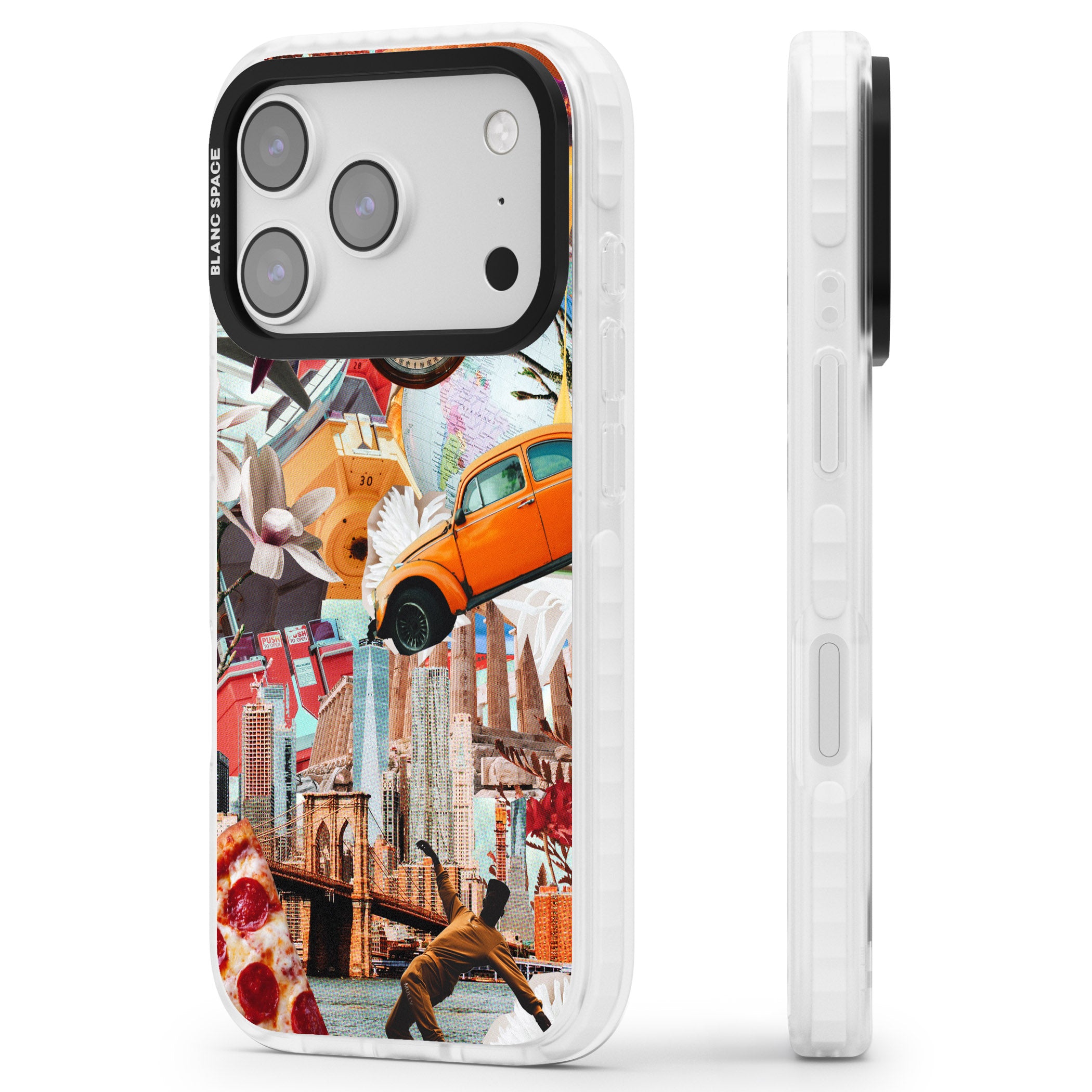 Bold New York Collage iPhone 17 Pro Impact Pro Clear Phone Case Side Profile