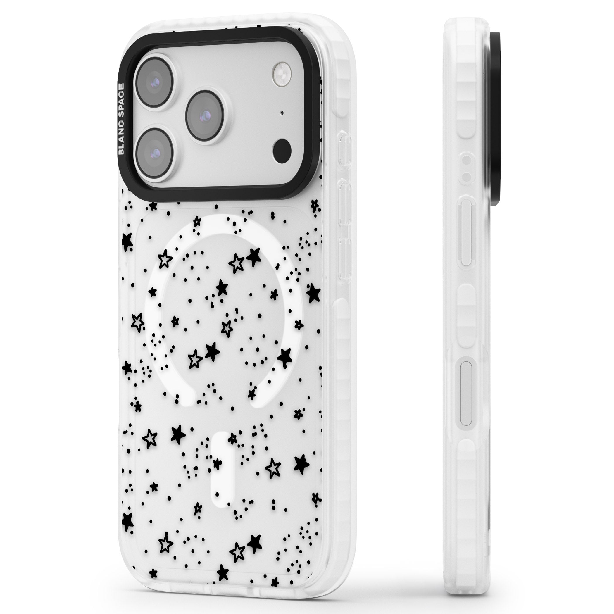 Black Star Speckle iPhone 17 Pro Impact Pro Clear Phone Case Side Profile