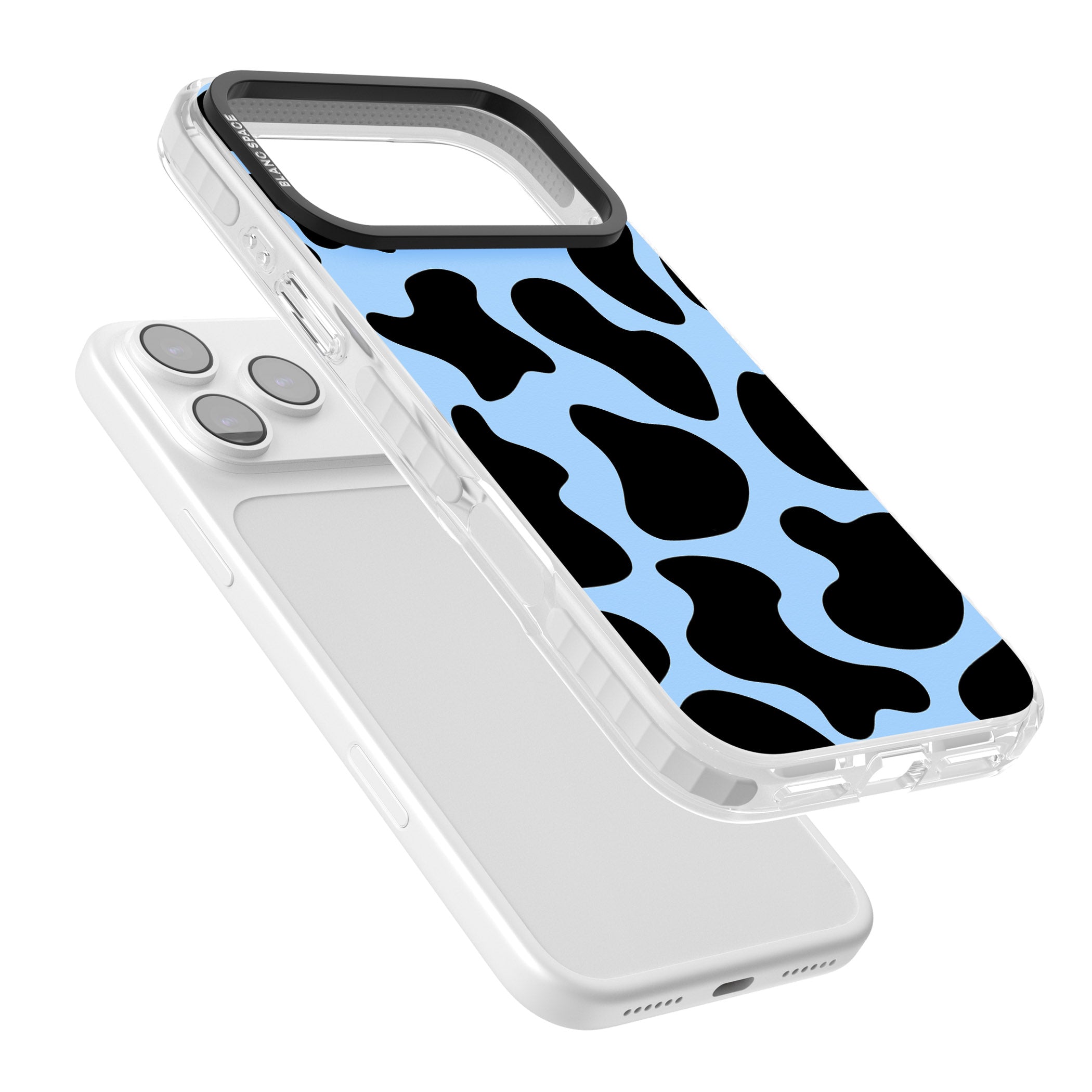 Blue And Black Cow Print iPhone 17 Pro Impact Pro Clear Phone Case Colours