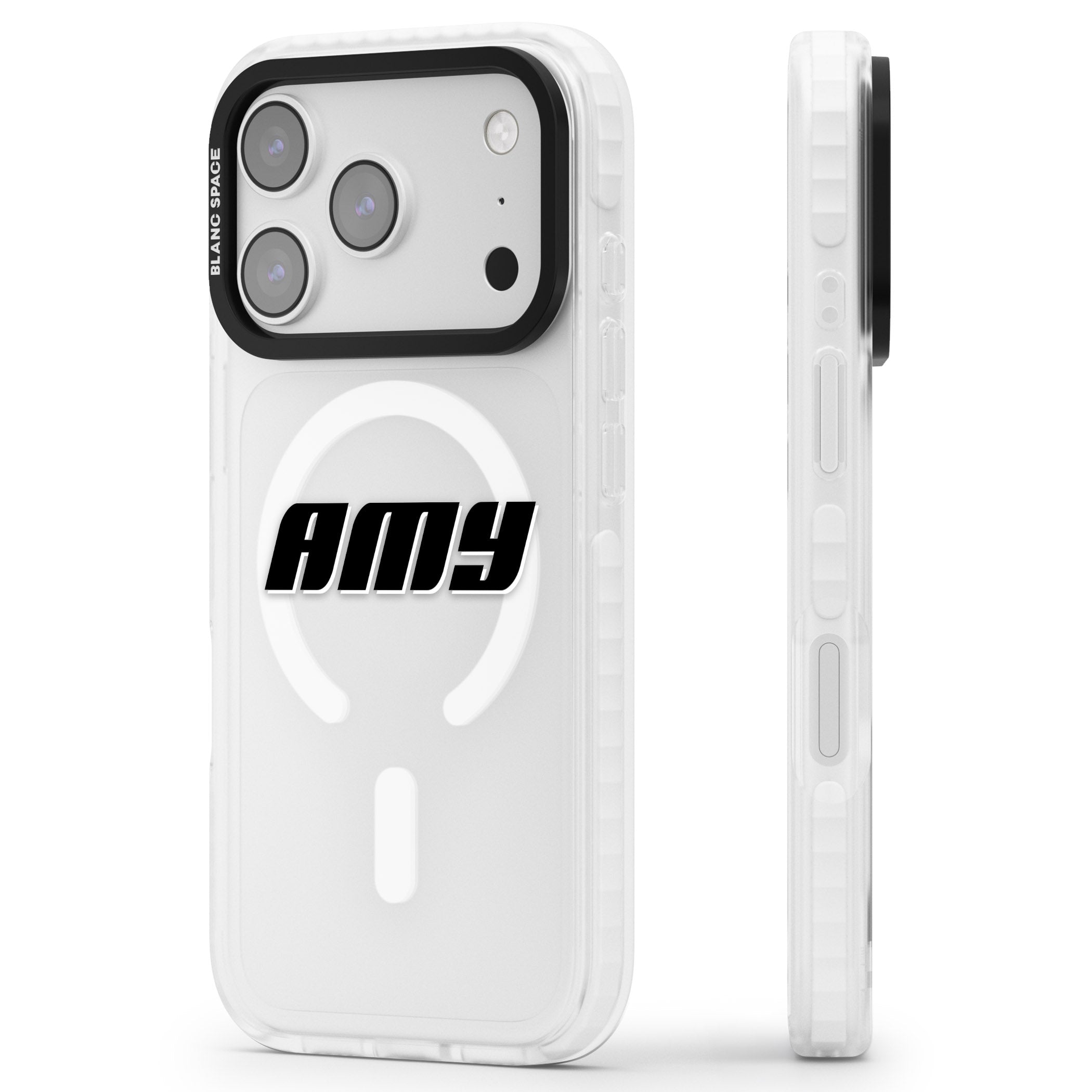 Personalised Bold Name iPhone 17 Pro Impact Pro Clear Phone Case Side Profile